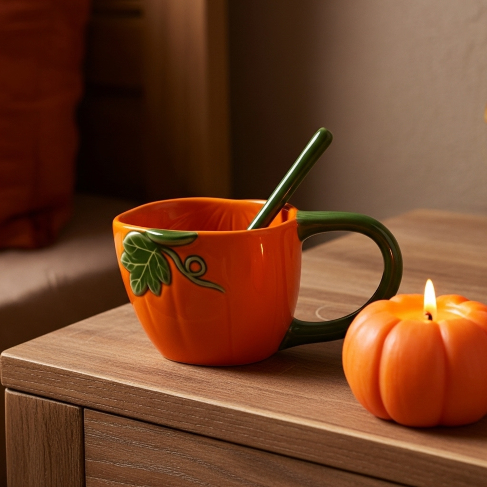 Mug Citrouille avec Cuillère – Charme d’Automne en Céramique