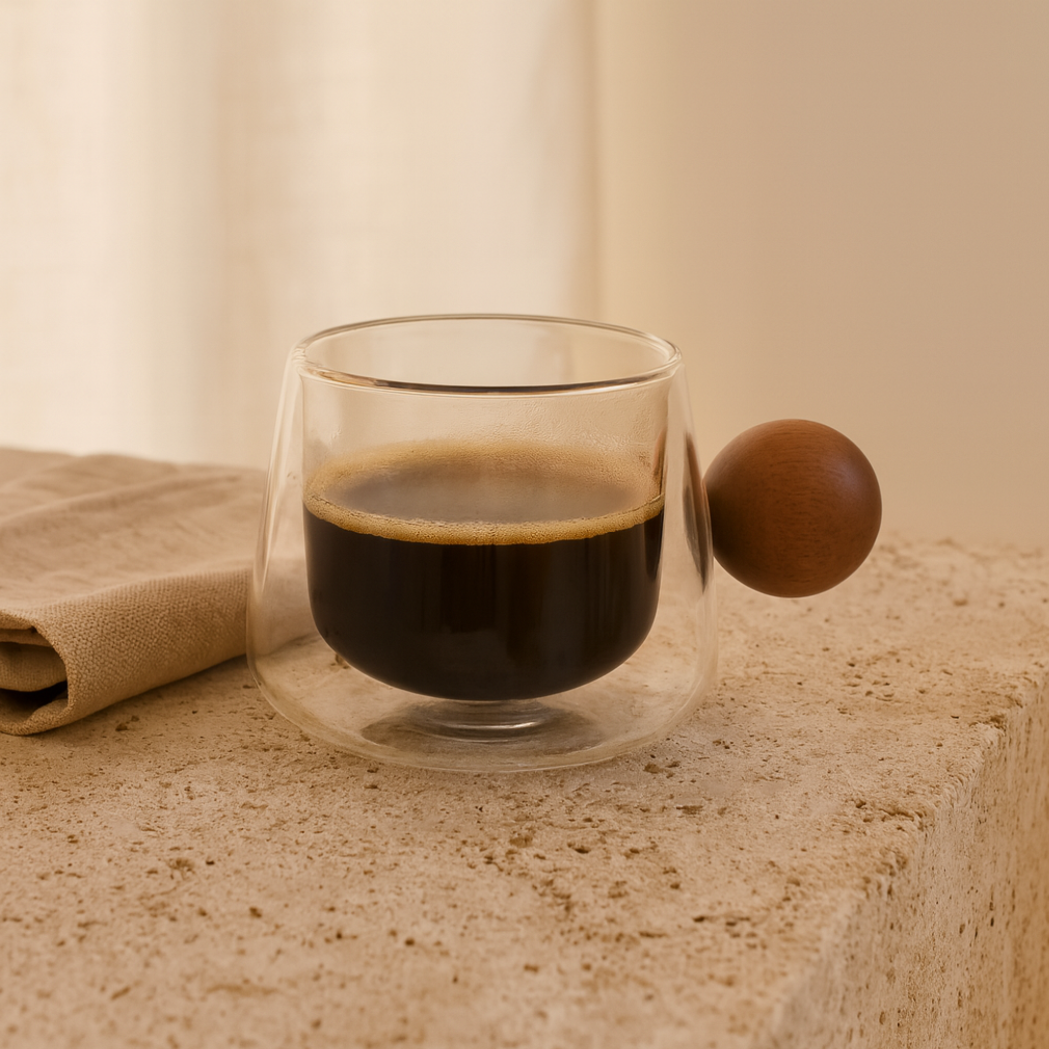 Tasse Double Paroi Café Noir Tunisie | Poignée Bois | Fiolla Home