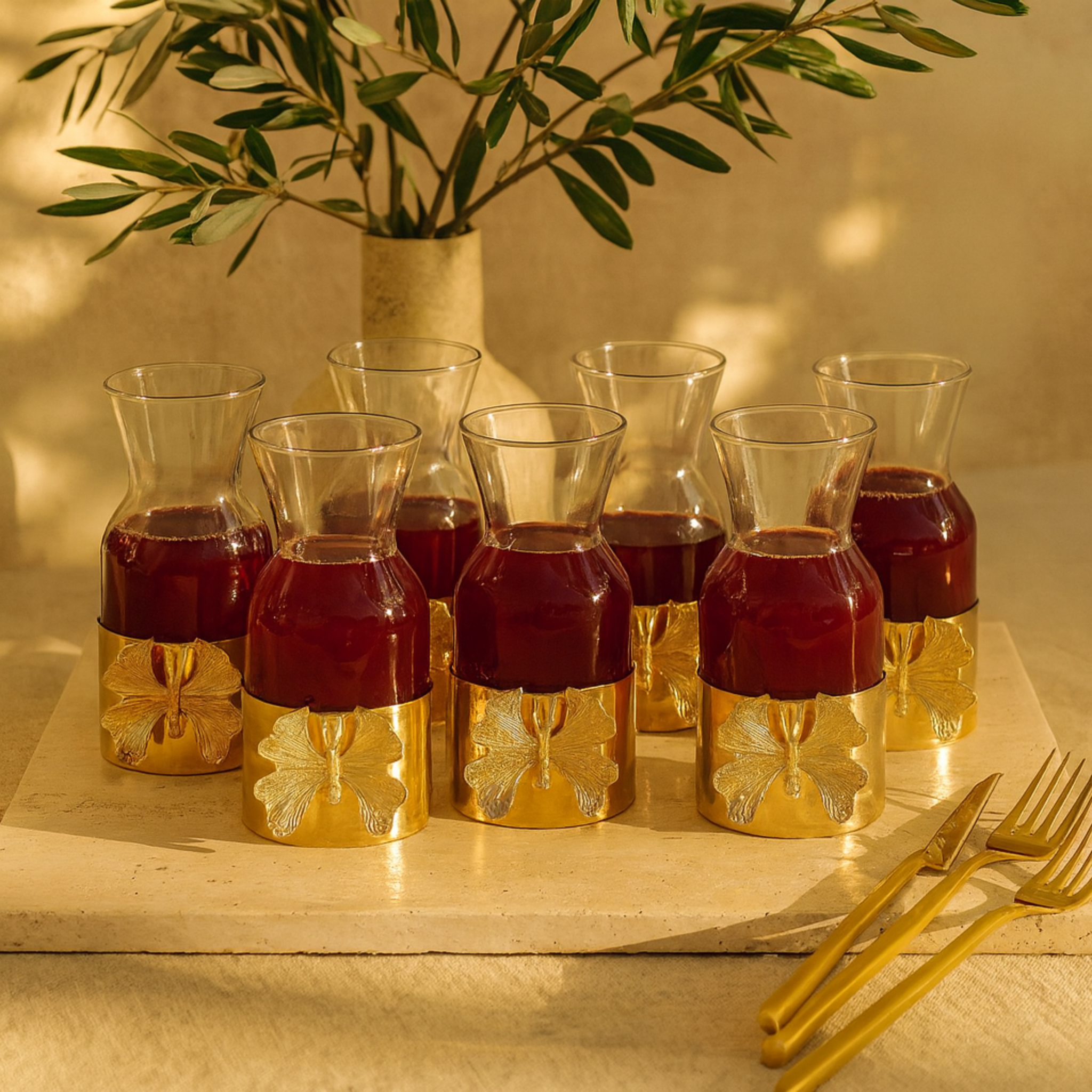 Set de Carafes et Verres à Jus | Détail Doré Papillon | Fiolla Home
