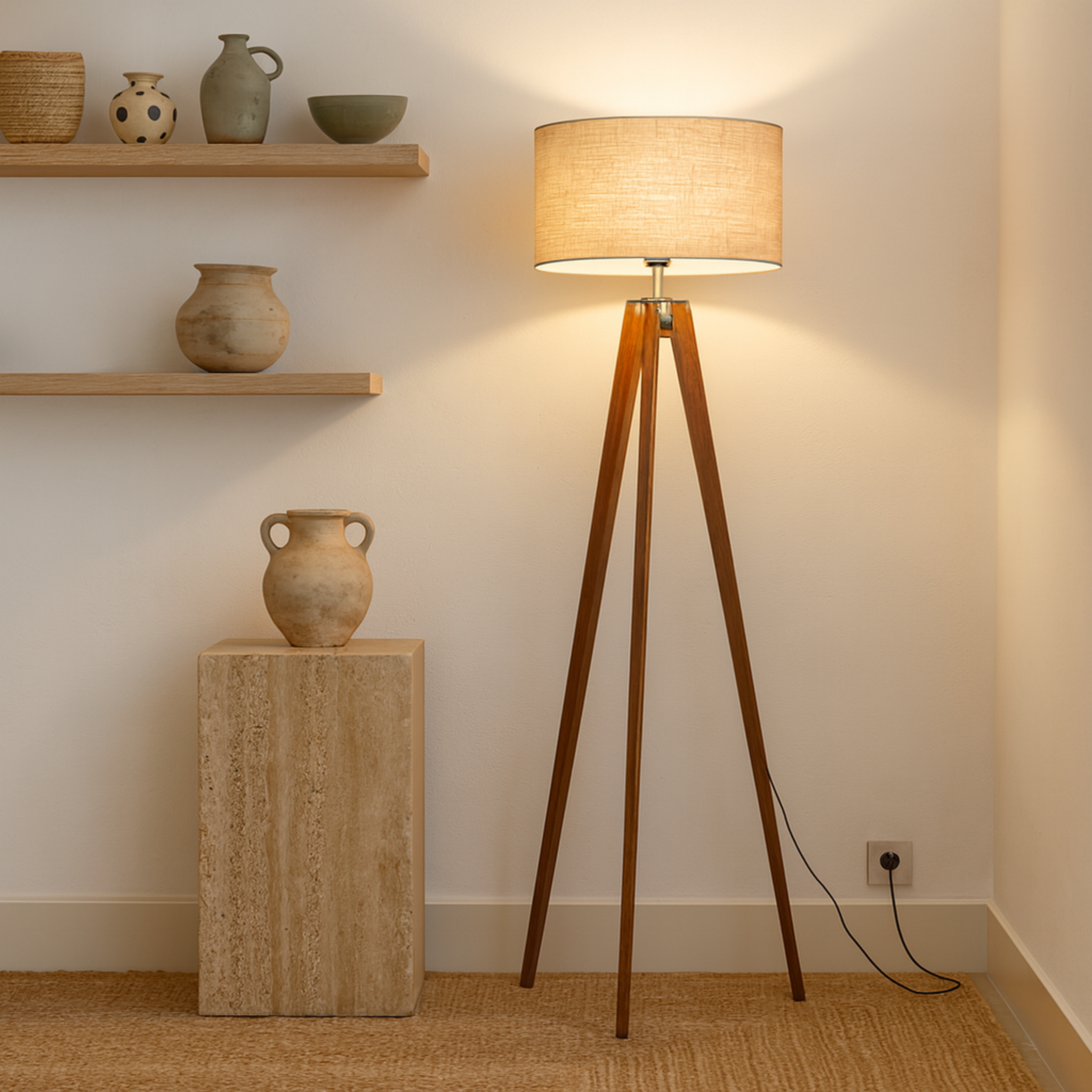Lampadaire trépied en bois | Style scandinave | Fiolla Home