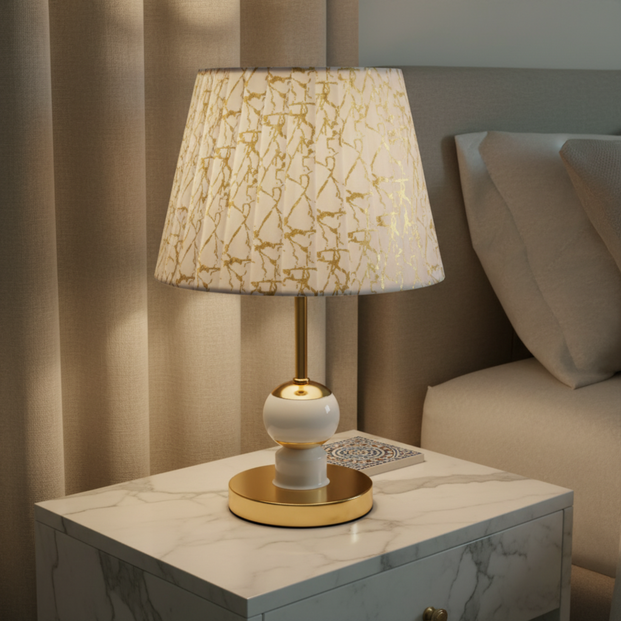 Lampe de Chevet Dorée Effet Marbre – Douce Lumière | Fiolla Home Tunisie
