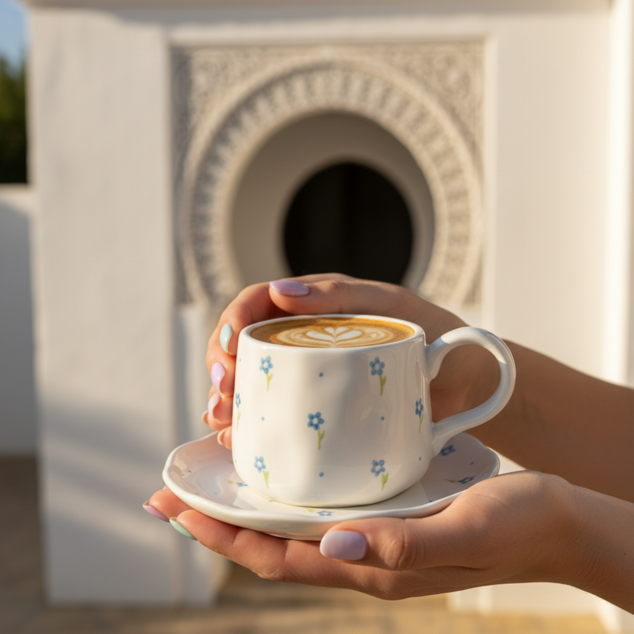 Tasse et Soucoupe en Céramique Motif Fleurs Bleues - Design Cozy Chic