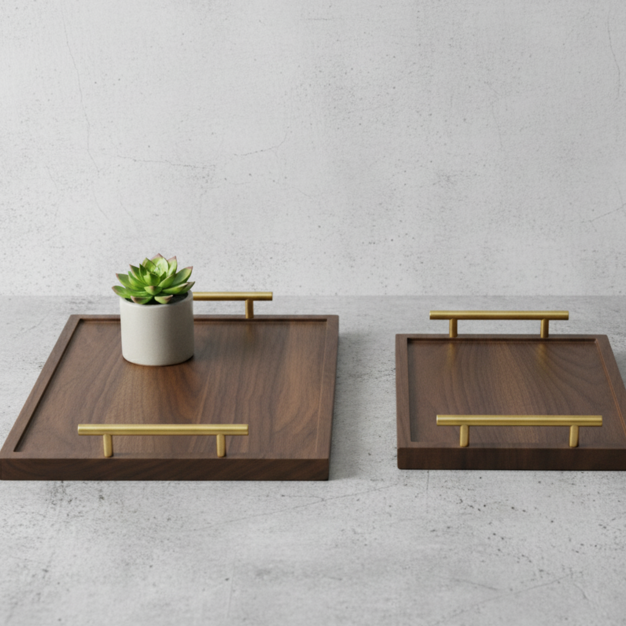 Plateaux en Bois de Noyer (Lot de 2) | Poignées Dorées | Fiolla Home
