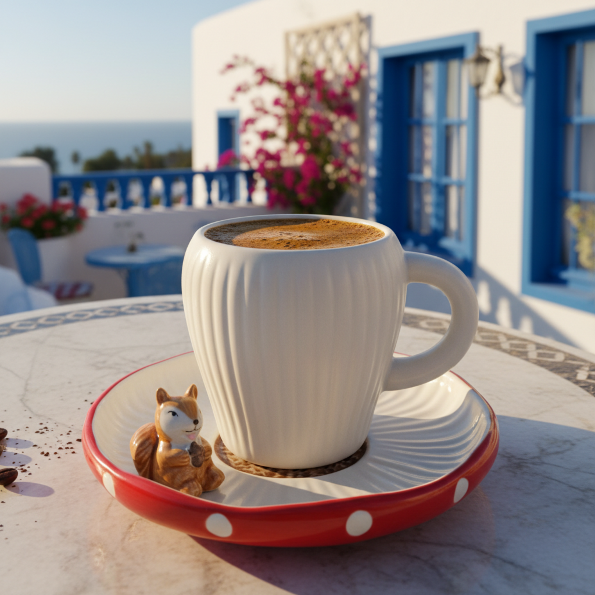 Tasse Design Écureuil & Soucoupe Champignon - Céramique Tendance