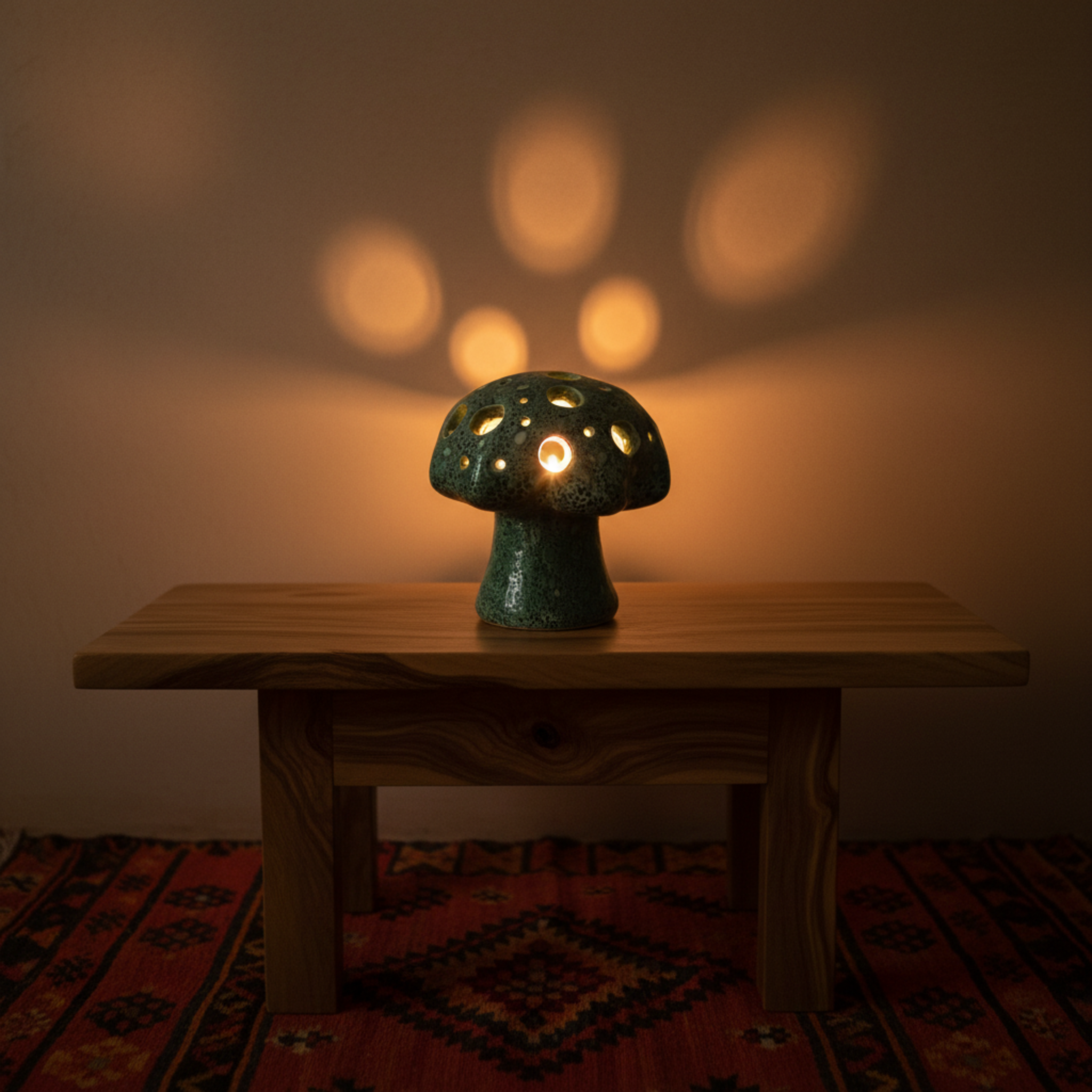 Cache-Bougie Champignon en Céramique – Émeraude Tunisien