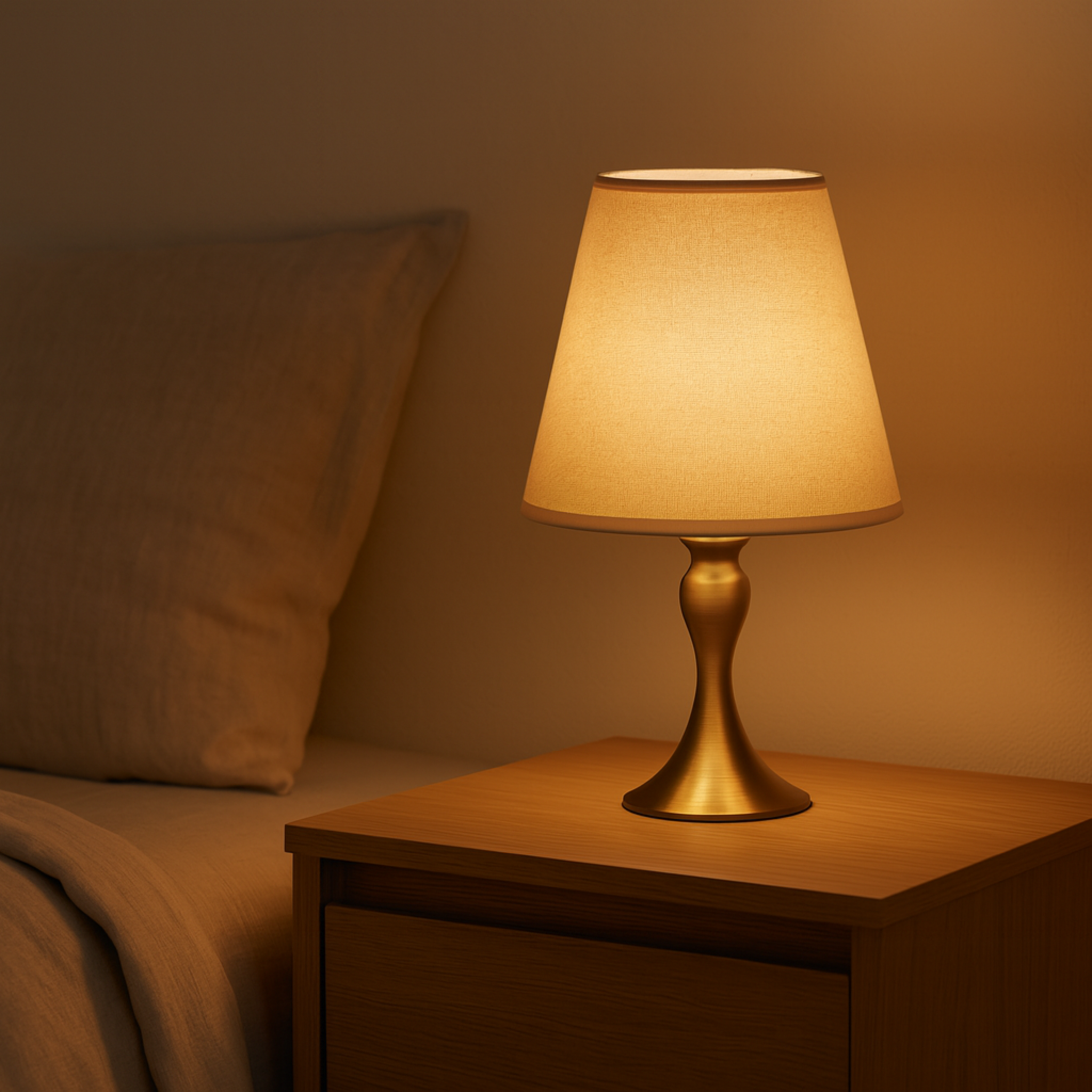 Lampe de Chevet Classique Dorée – Abat-Jour Tissu Beige