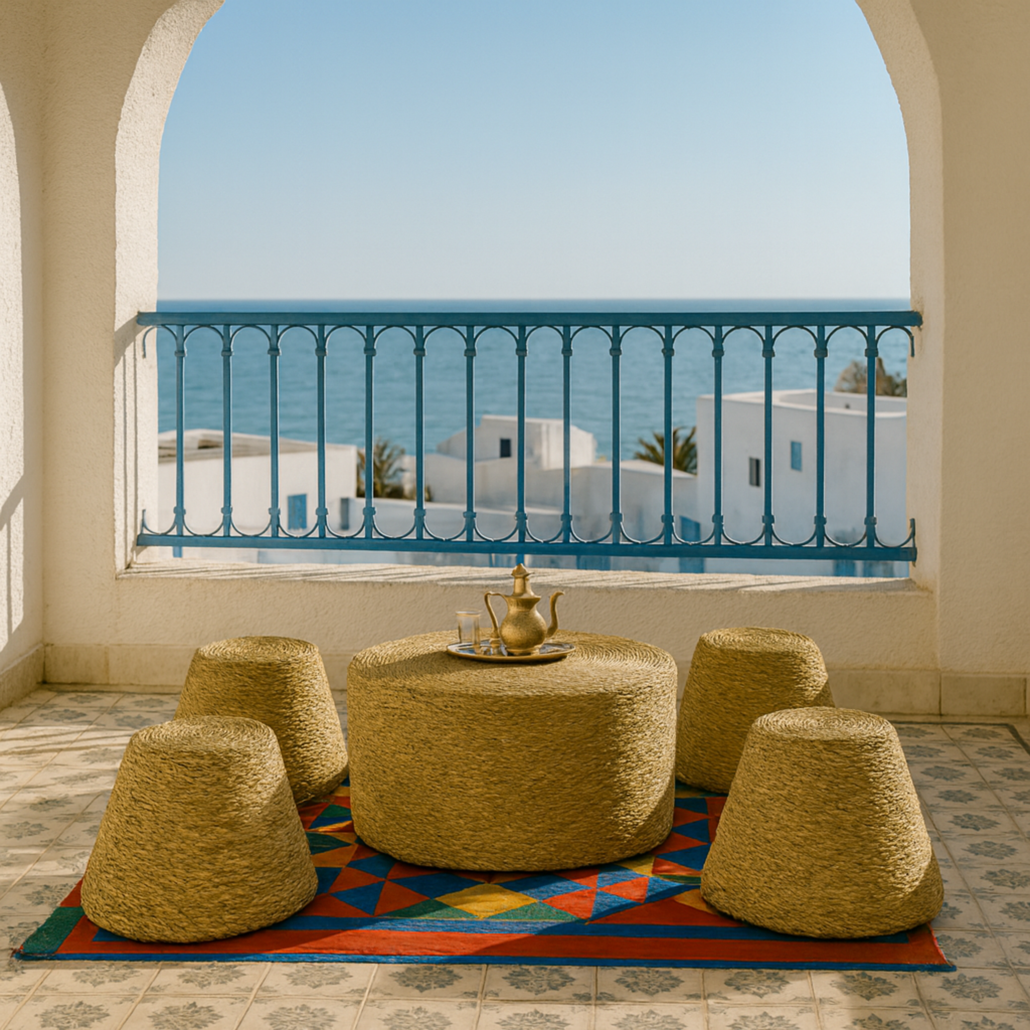 Table + 4 tabourets halfa | Design artisanal durable | Fiolla Home