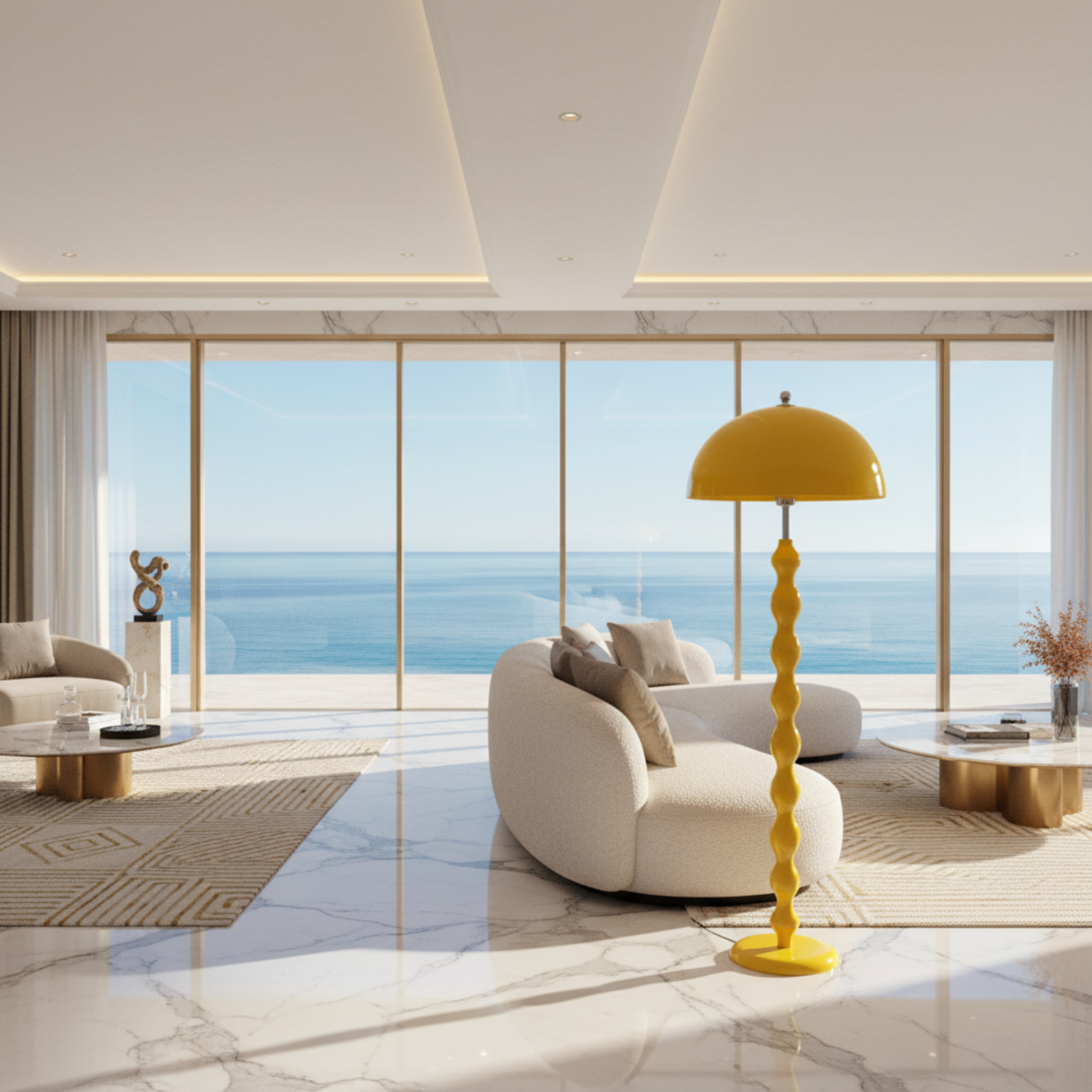 Lampadaire Design "Totem" Jaune Laqué | Luminaire de Luxe & Décoration Moderne Tunisie