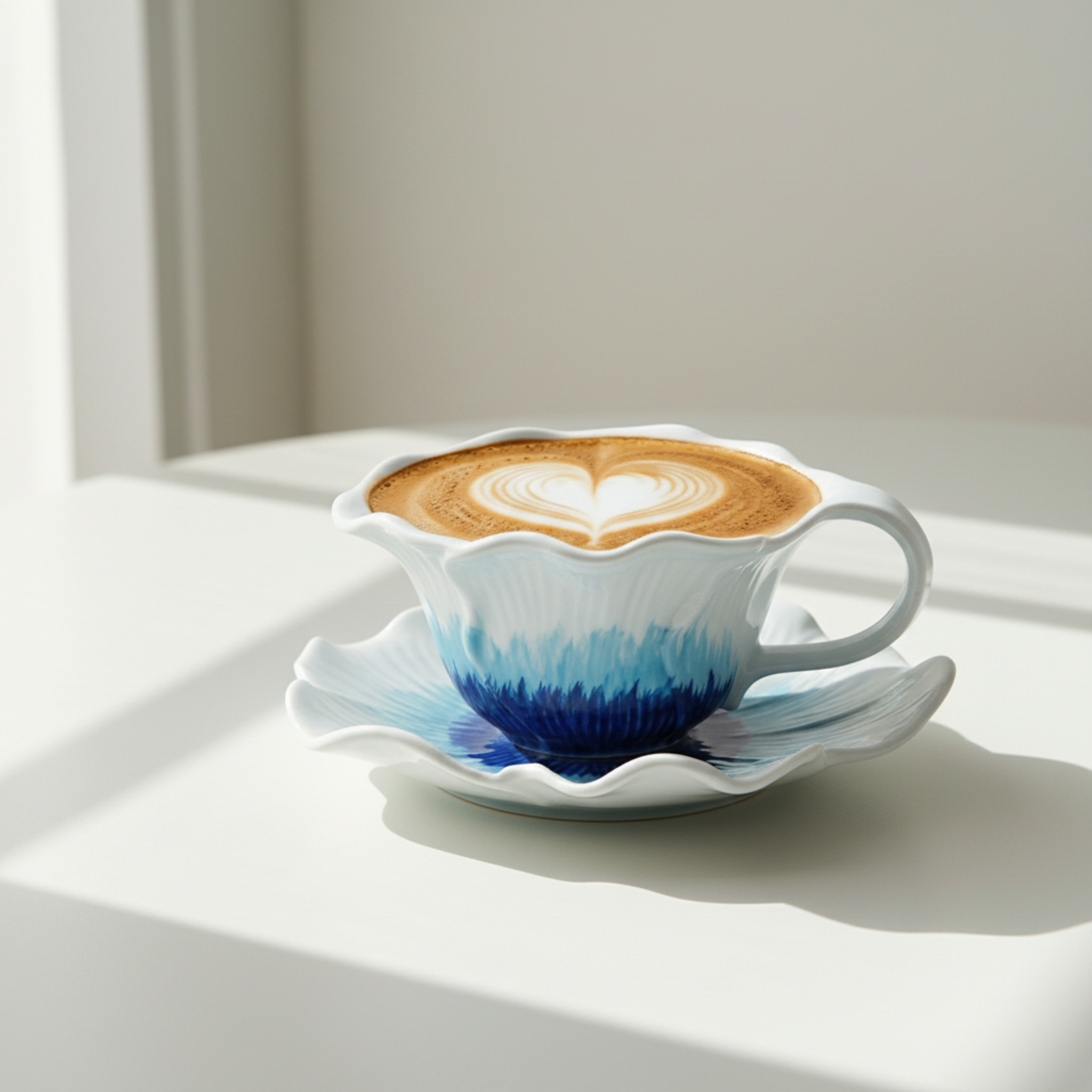 Tasse & Soucoupe Design Fleur Bleu Océan - Céramique Tendance & Chic