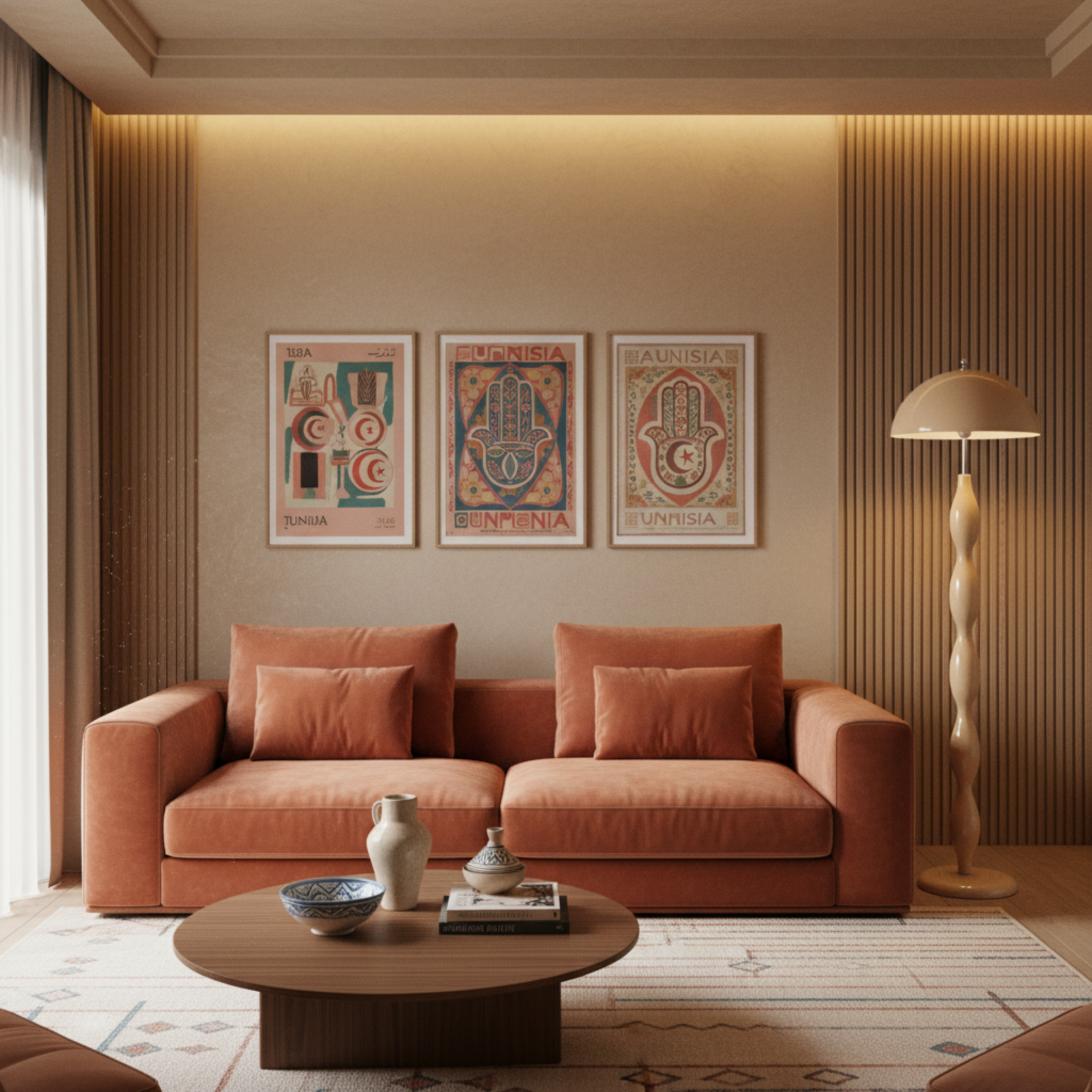 Lampadaire Ondulé Blanc Cassé – Élégance Fait Main Tunisie