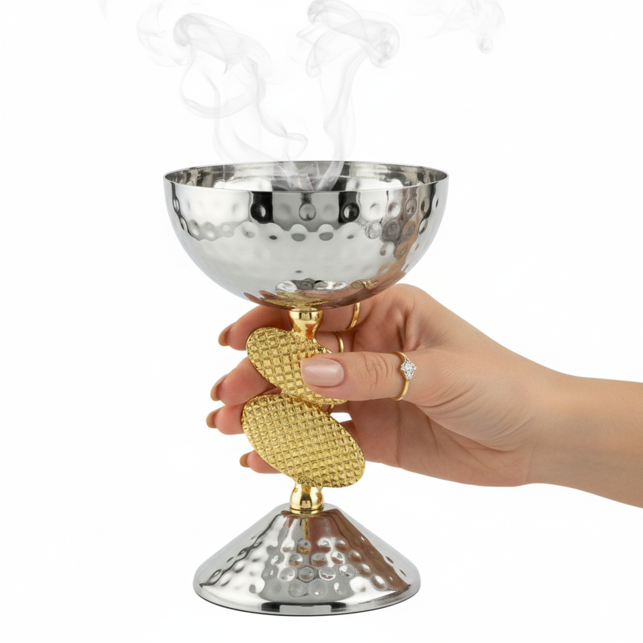 Mabkhara Prestige – Encensoir Cuivre Indien Martelé Argent & Or