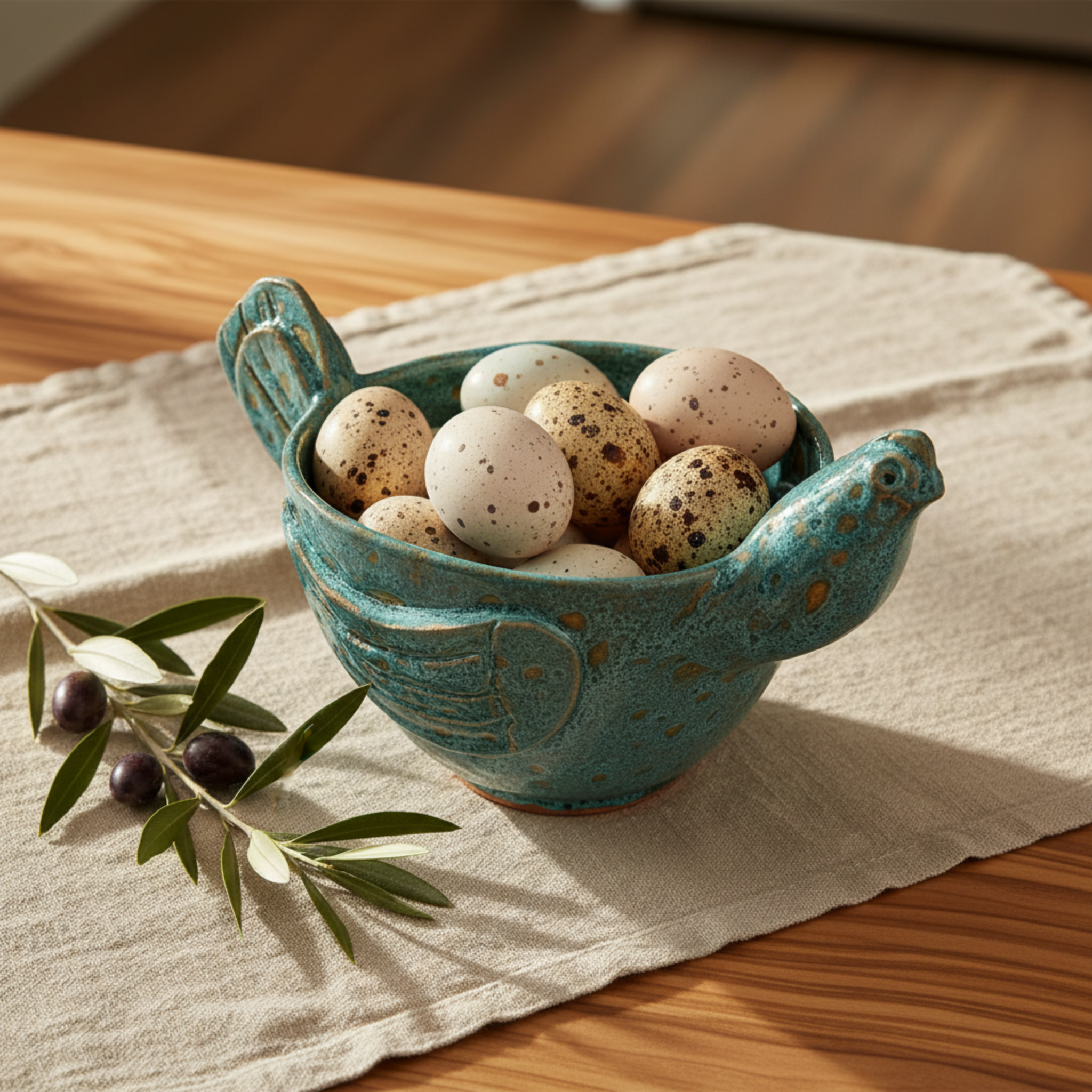 Bol Poule en Céramique – Vert Émeraude, fait main Tunisie