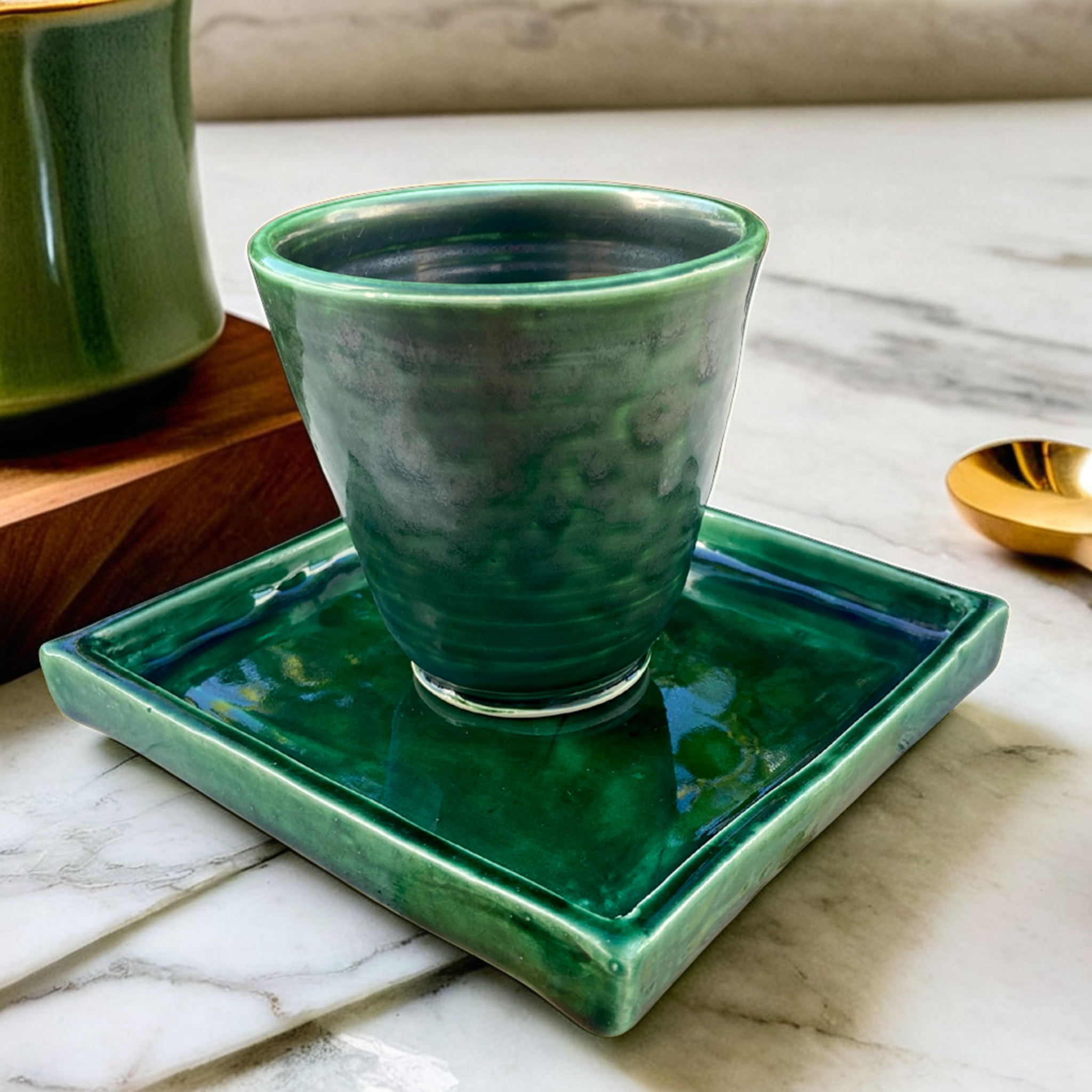 Ensemble Tasse et Soucoupe Verte | Artisanat Raffiné | Fiolla Home