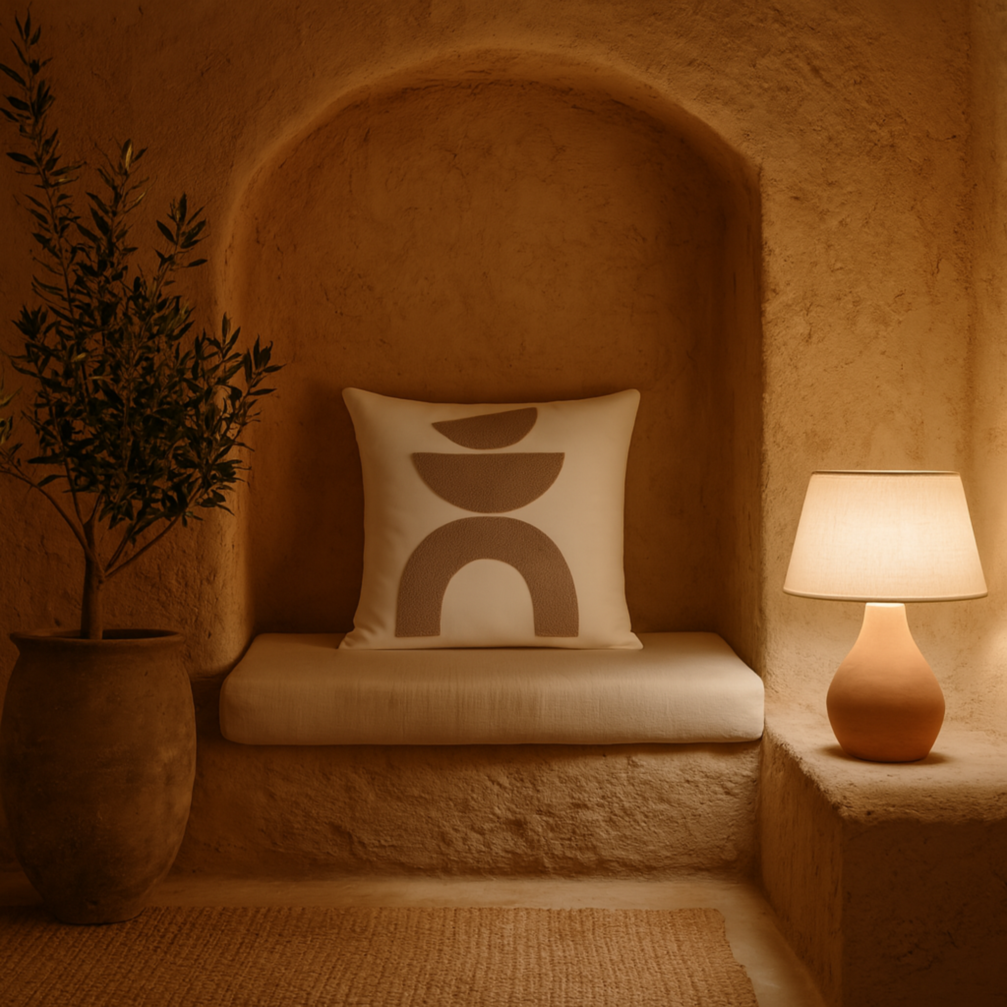 Coussin Géométrique Beige Tunisie – Demi-Lunes Texturées | Fiolla Home