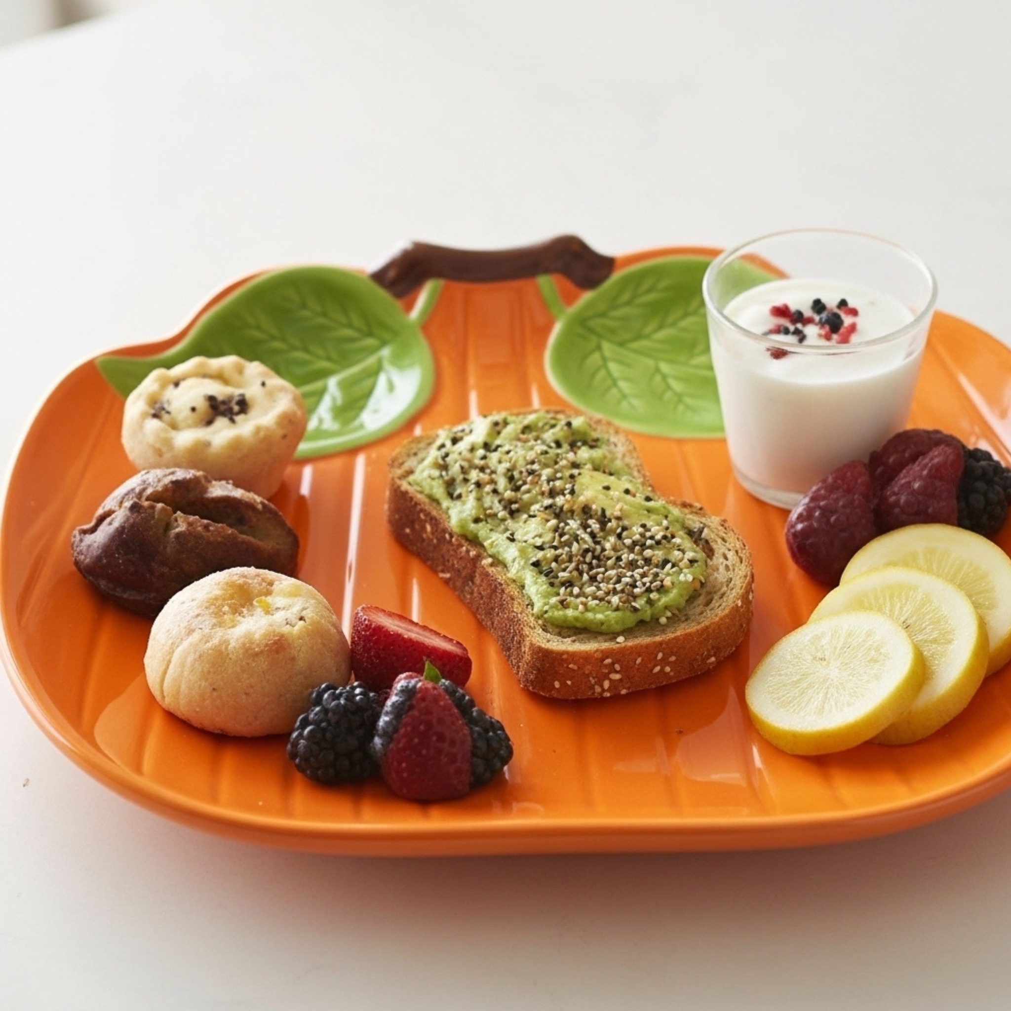 Assiette Citrouille en Céramique – Feuilles Vertes