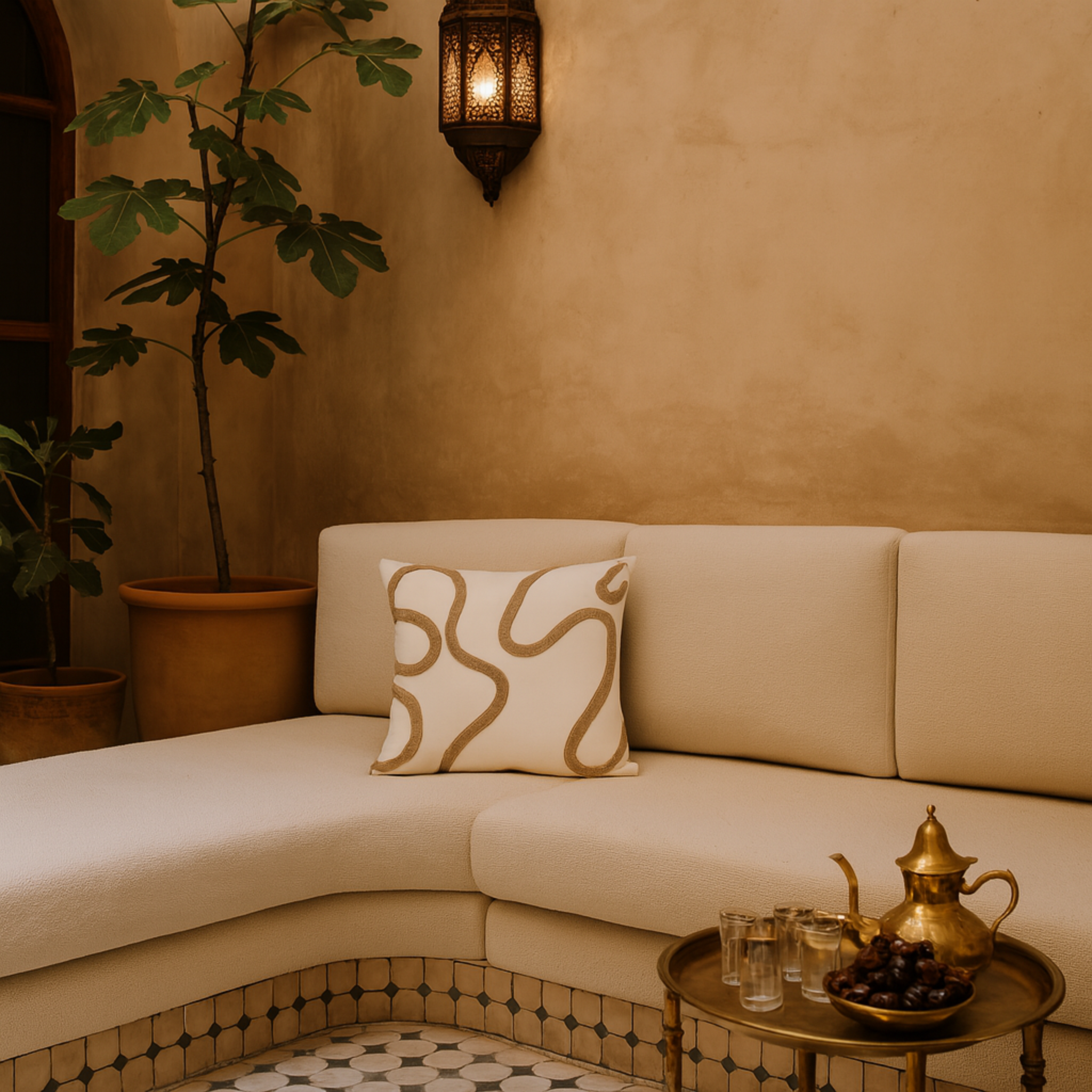 Coussin Moderne Tunisie – Motif Abstrait Beige | Fiolla Home