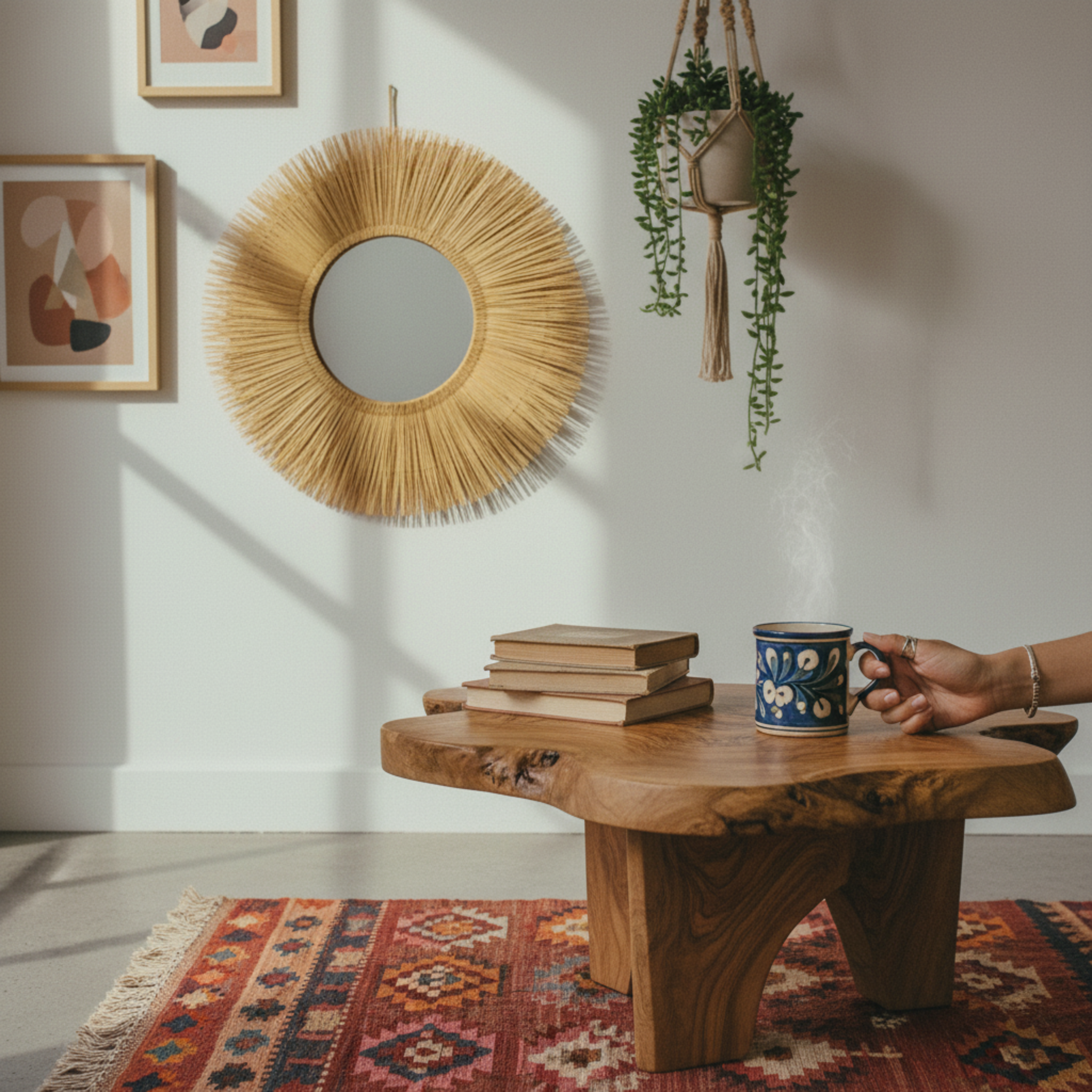 Miroir Soleil Mural en Fibres Naturelles Fait Main | Fiolla Home
