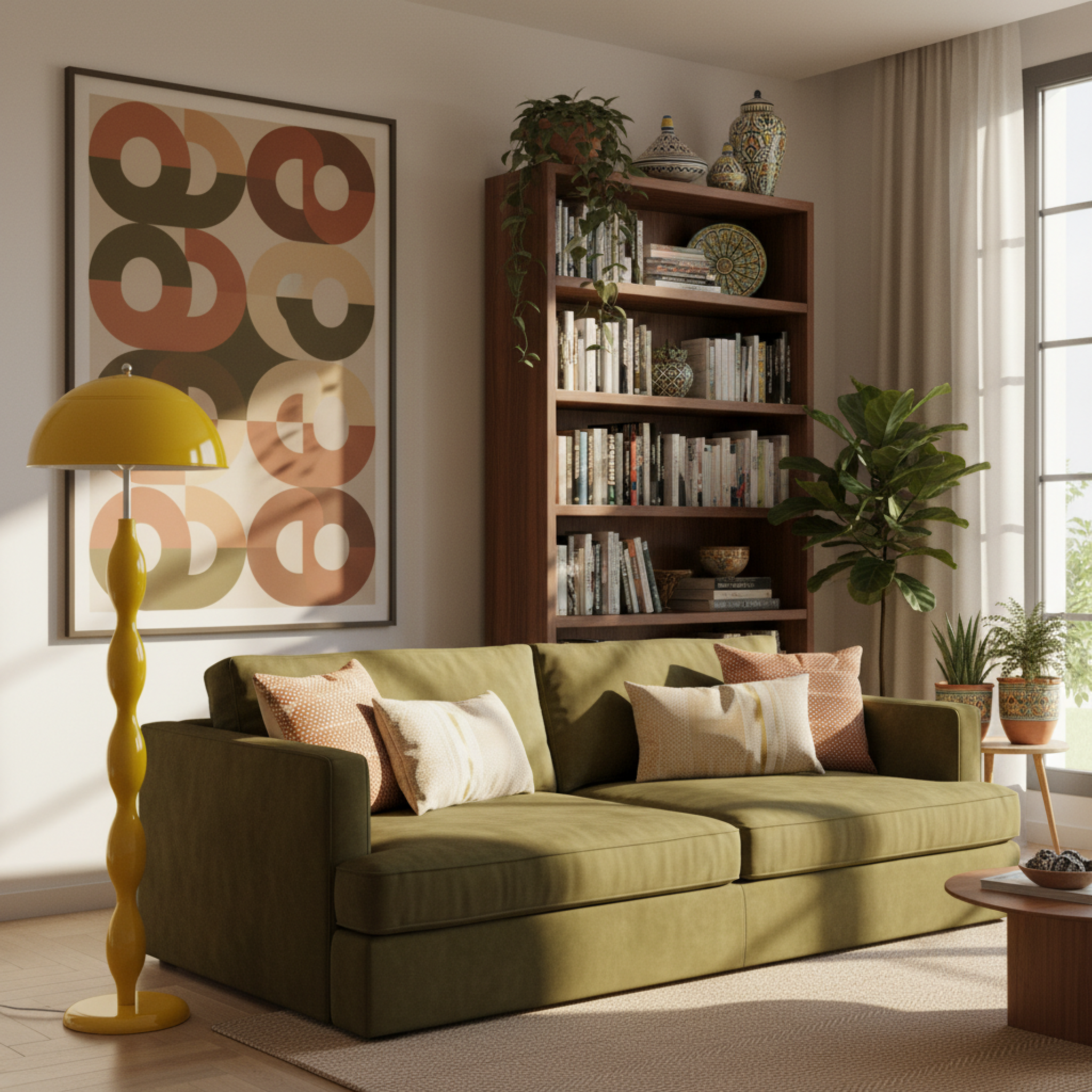 Lampadaire Sculptural Ondulé Jaune – Fait Main Luxe Tunisie