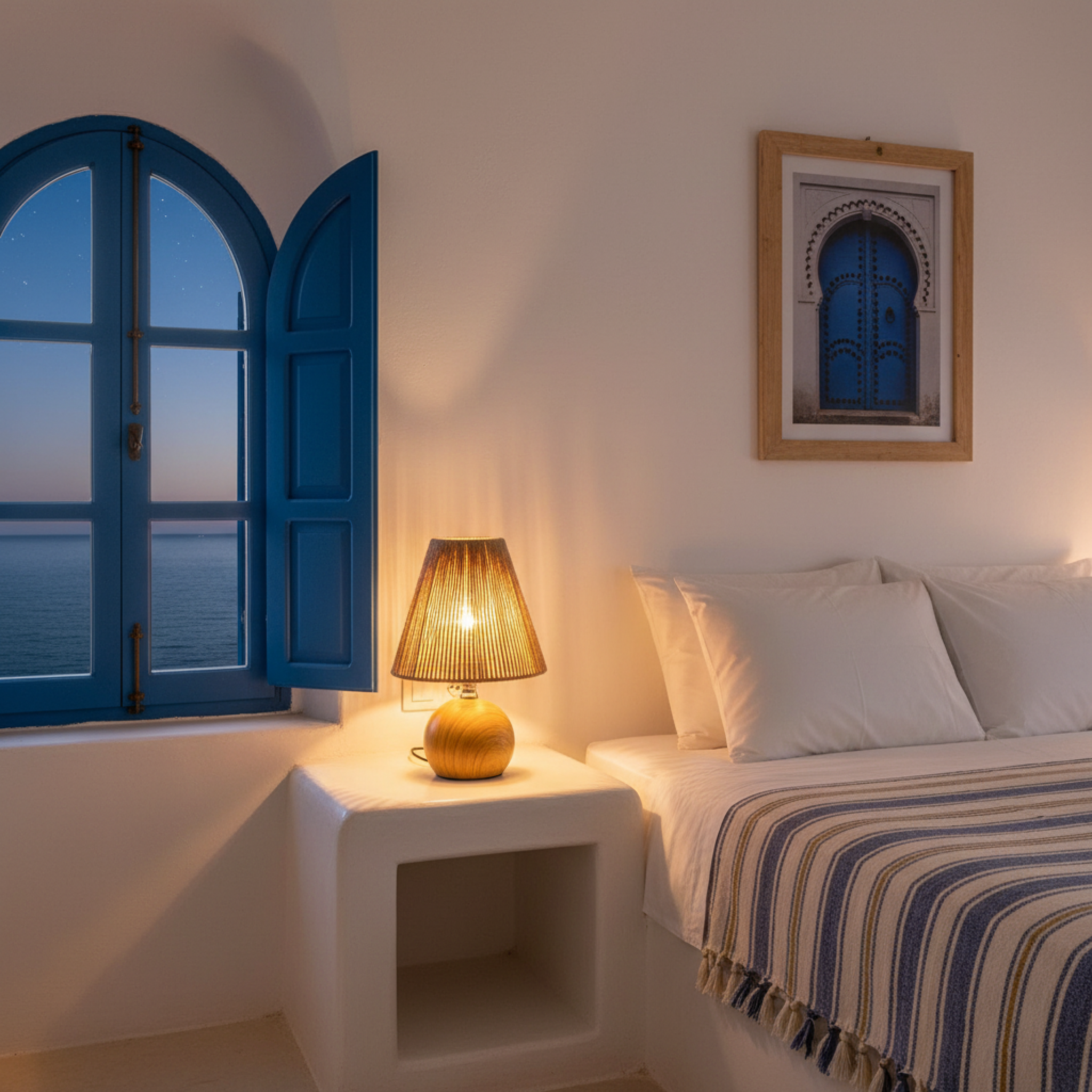 Lampe de Chevet Bohème Bois & Corde – Lumière Douce Tunisie