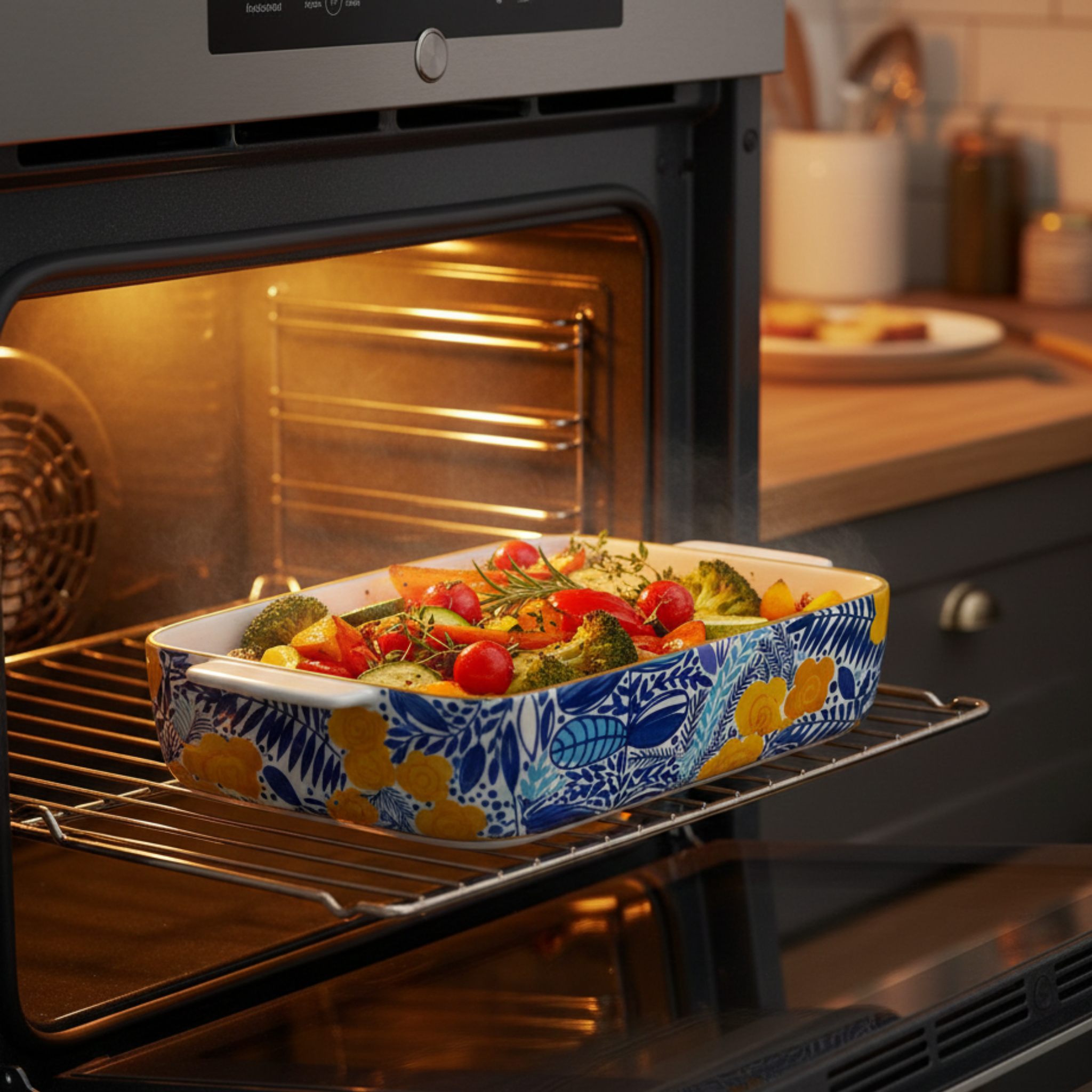 Plat à Four Rectangulaire en Céramique Décor Fleurie