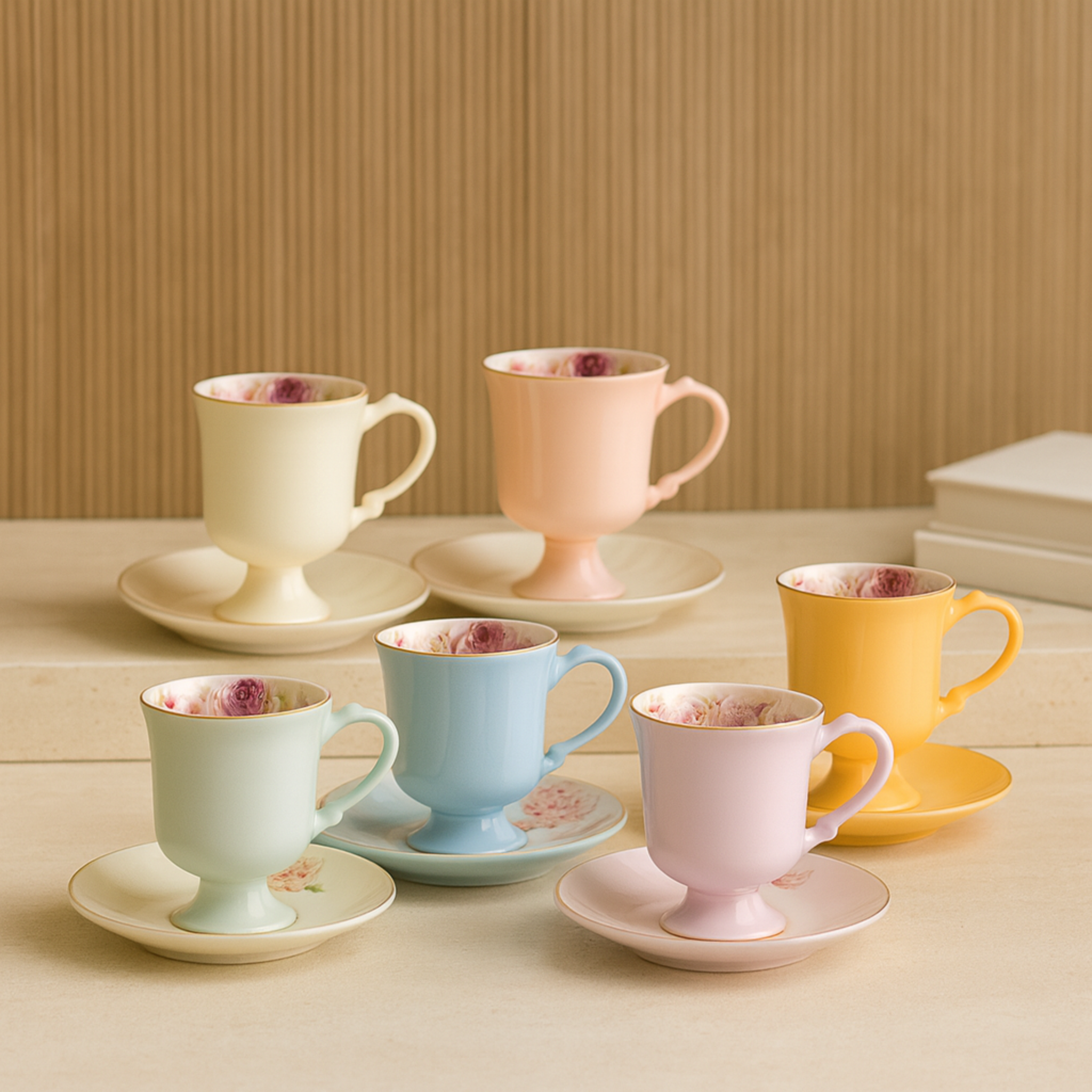 Service à Café Noir Pastel | Tasses Florales Tunisie | Fiolla Home