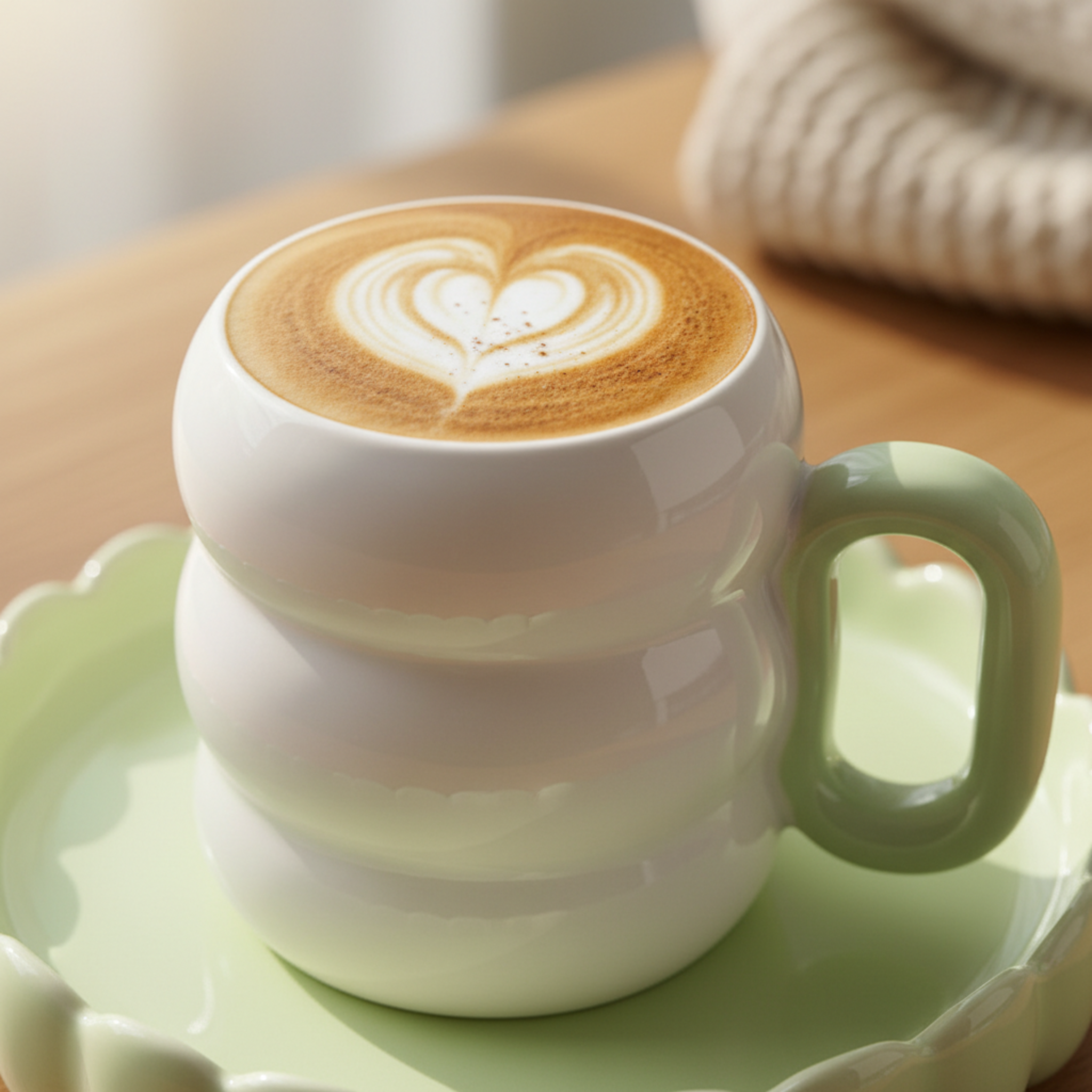 Tasse Bubbles Artisanale – Céramique Blanche & Vert Menthe