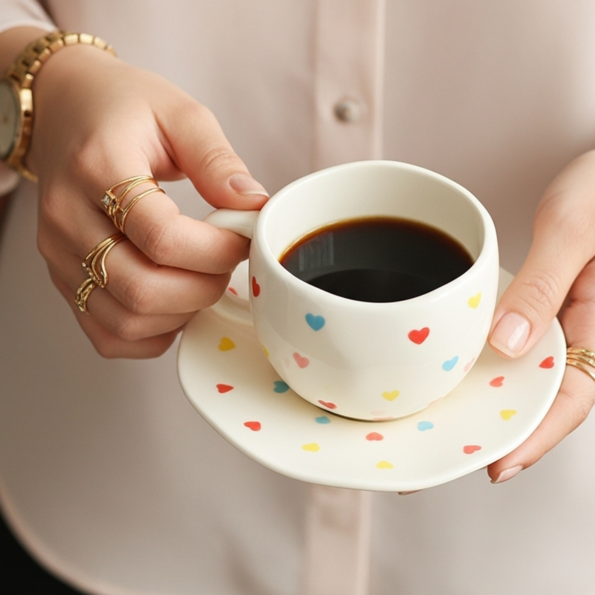 Tasse à Cœurs Multicolores – Céramique Élégante Fiolla Home