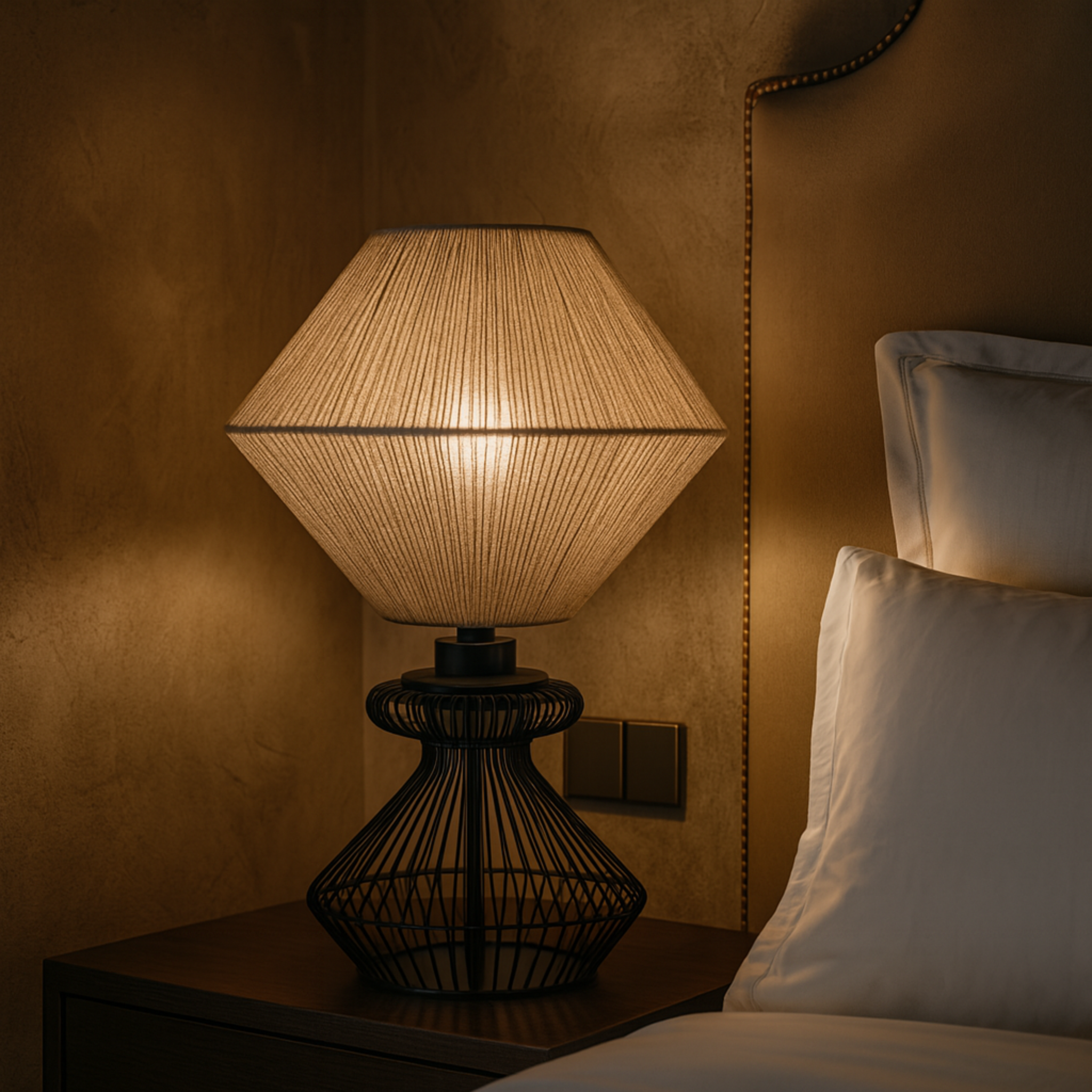 Lampe de Table Design en Jute et Métal Noir | Fait Main | Tunisie