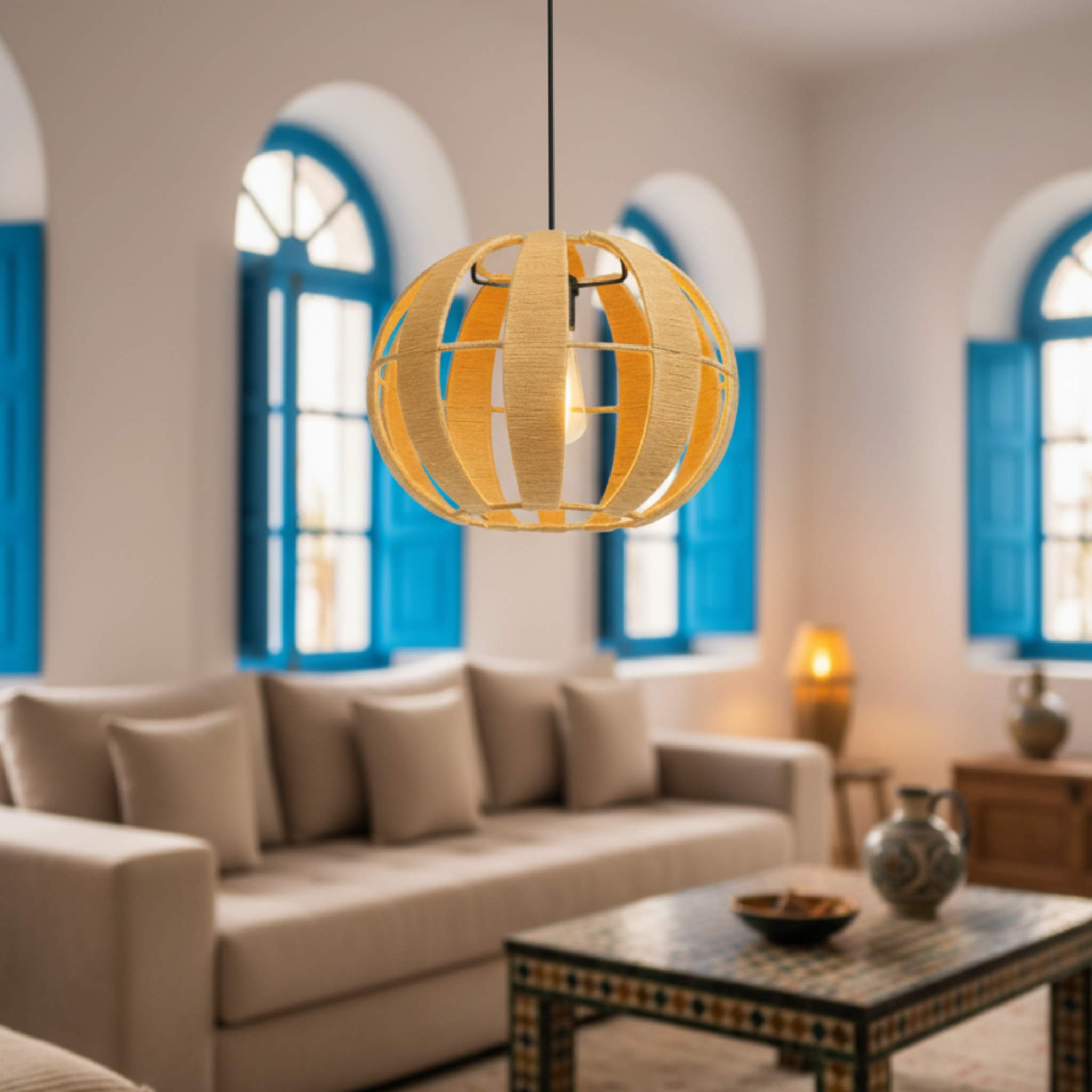 Suspension Sphérique "Ombre & Lumière" | Fibres Végétales | Tunisie