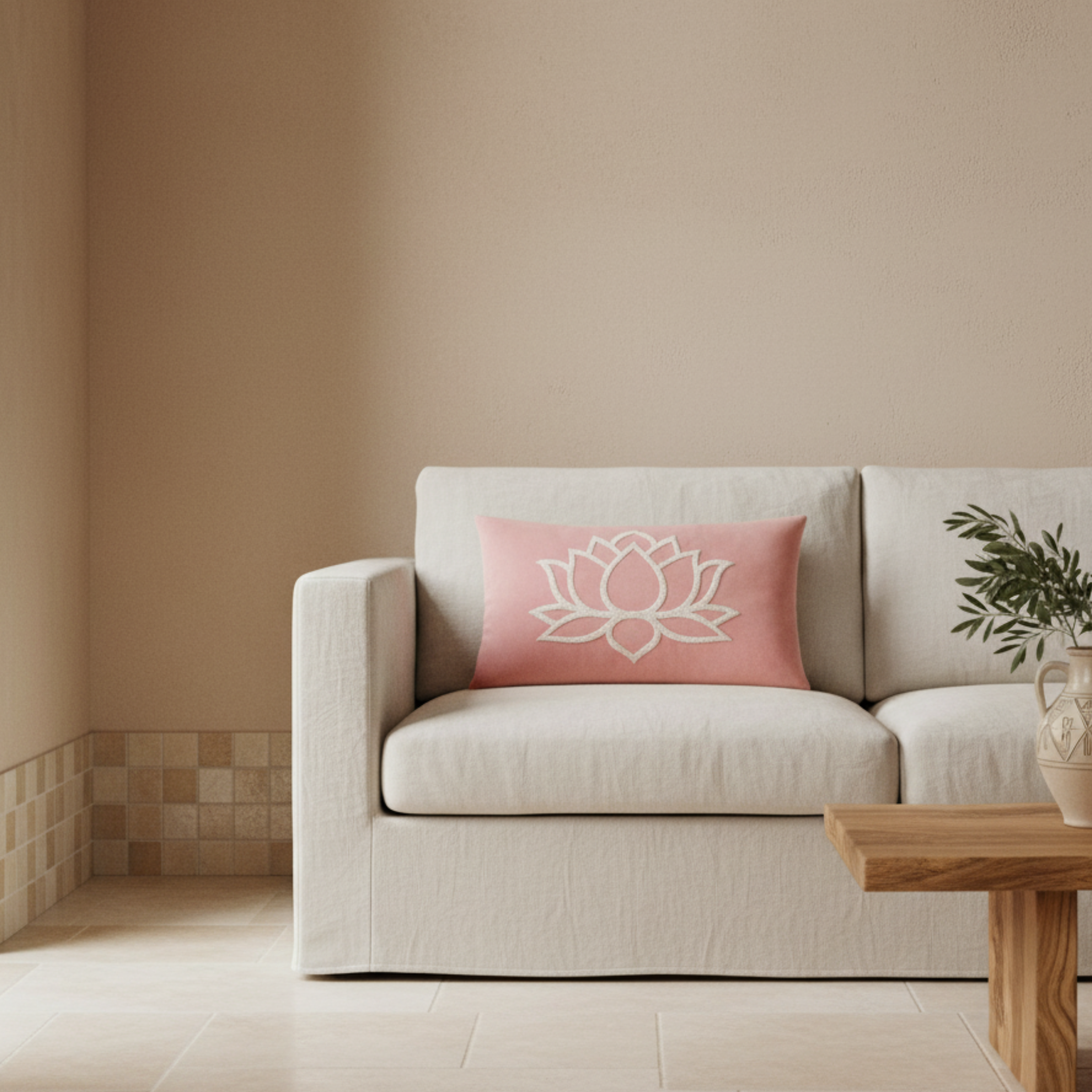 Coussin décoratif Rectangulaire Rose Tunisie – Lotus Éclat | Fiolla Home
