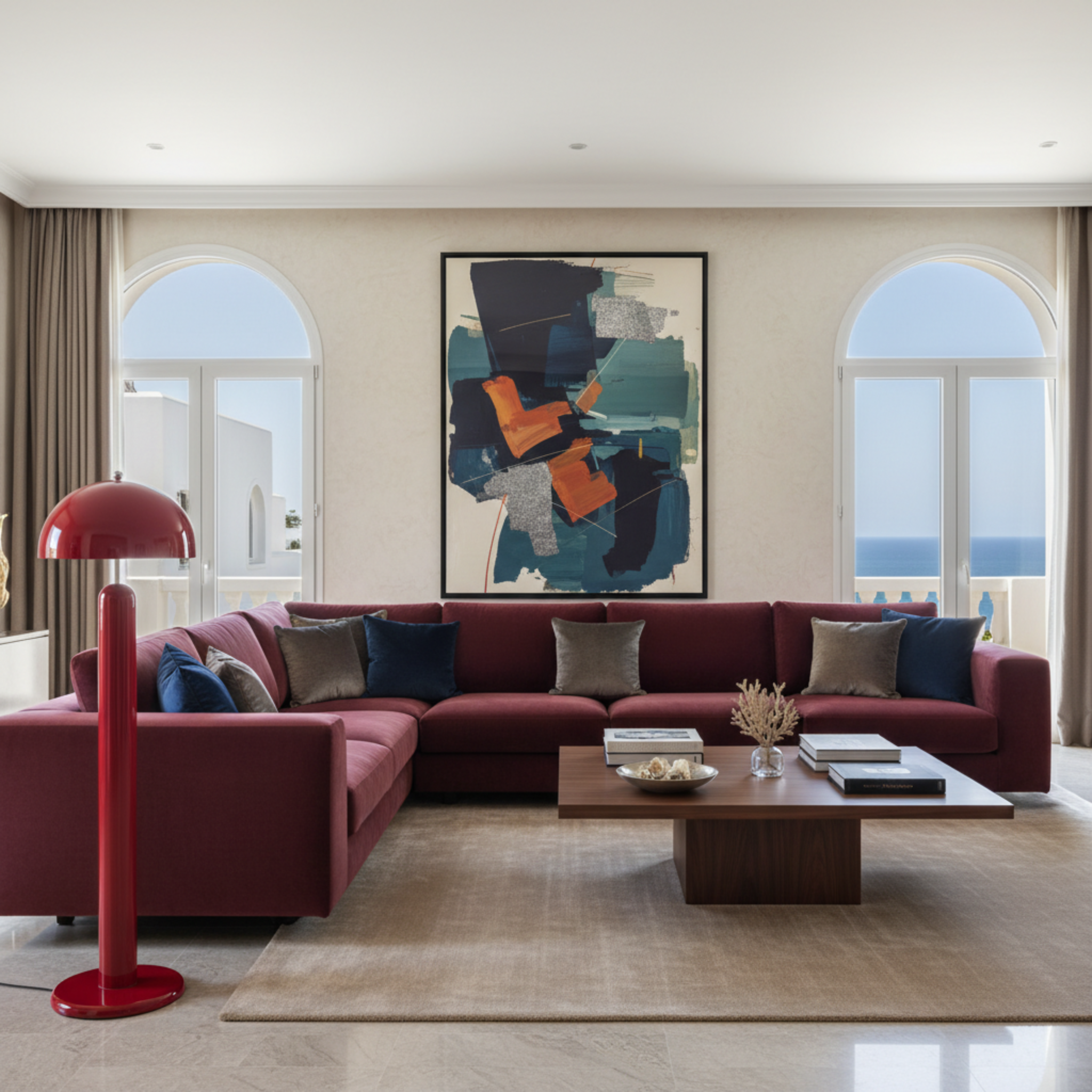 Lampadaire Design Rouge Carmin – Pièce Unique Fait Main Tunisie