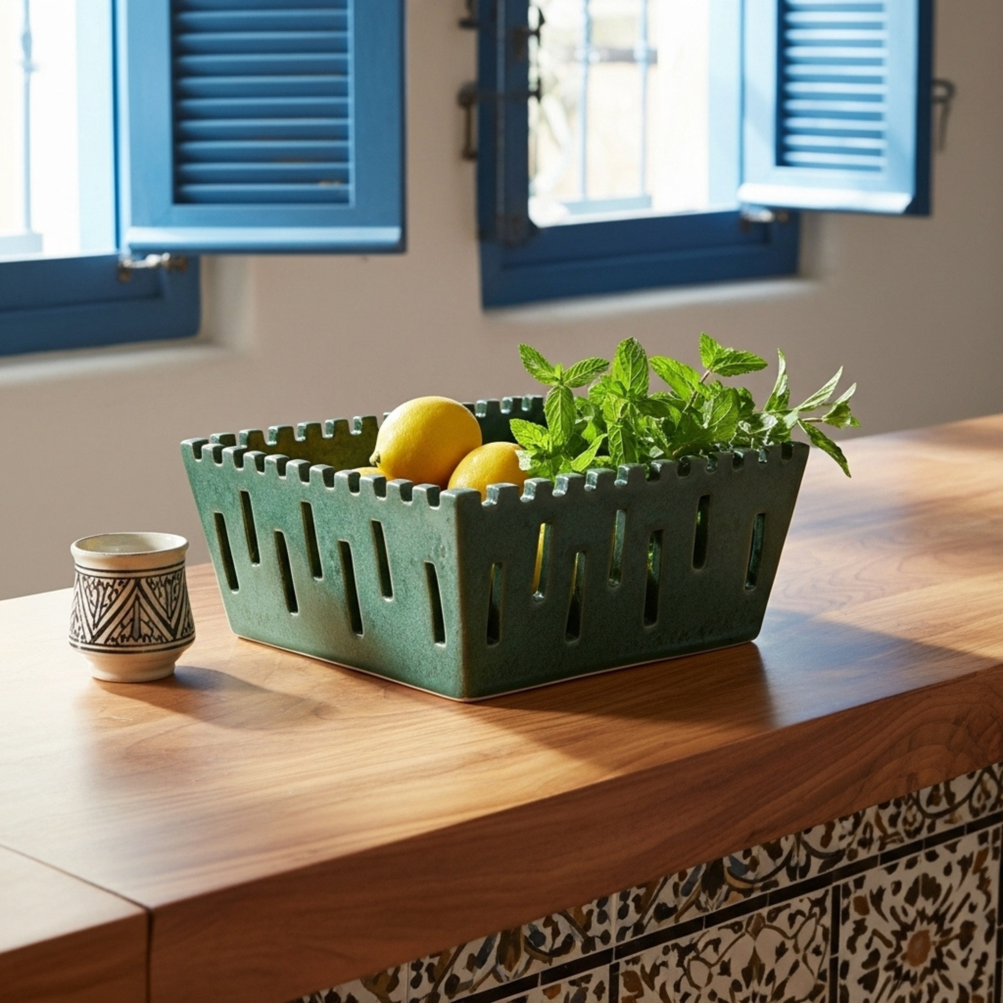 Panier à Pain & Fruits en Céramique Handmade – Style Tunisien Premium