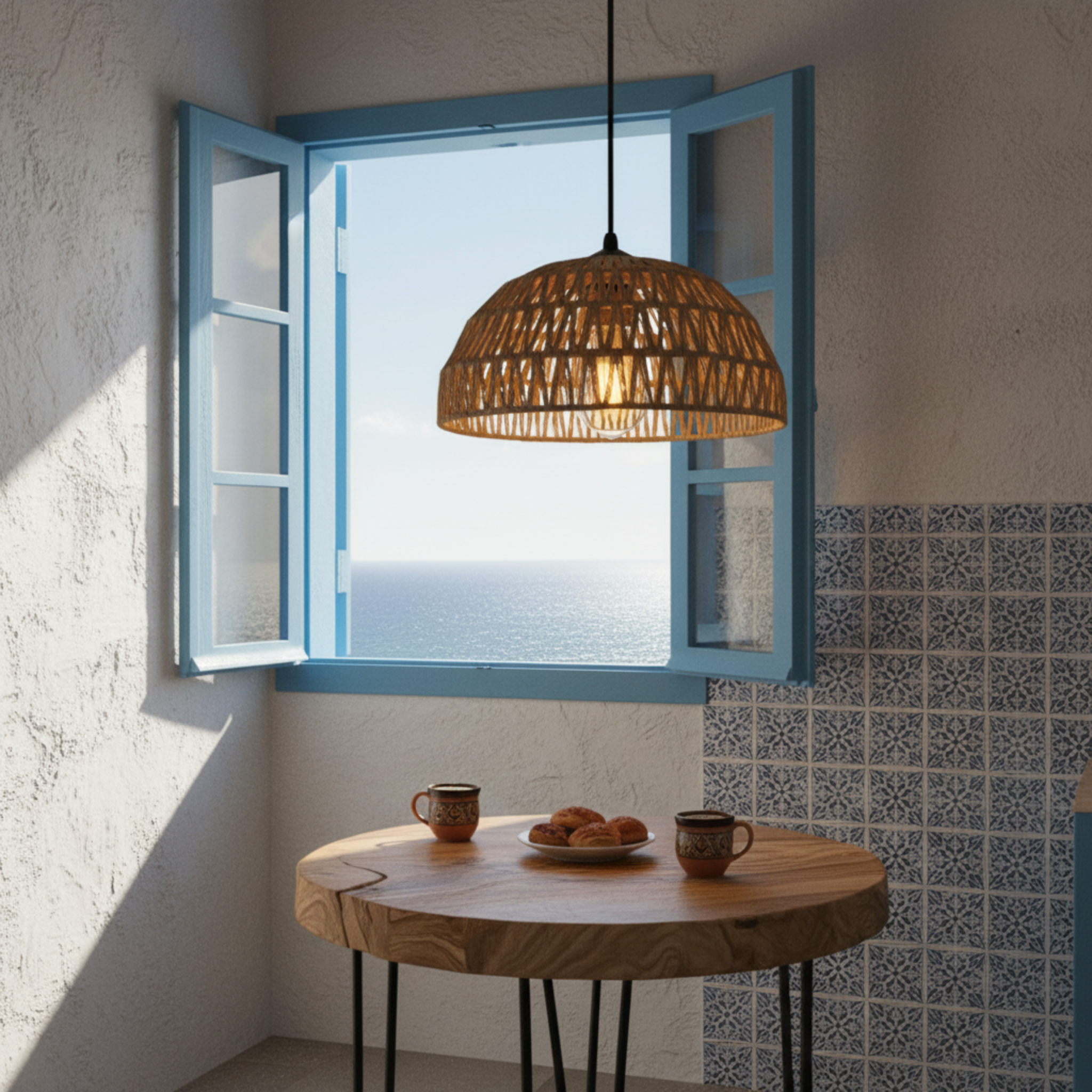 Suspension "Sama" en Jute Tressé – Luminaire Dôme Style Boho