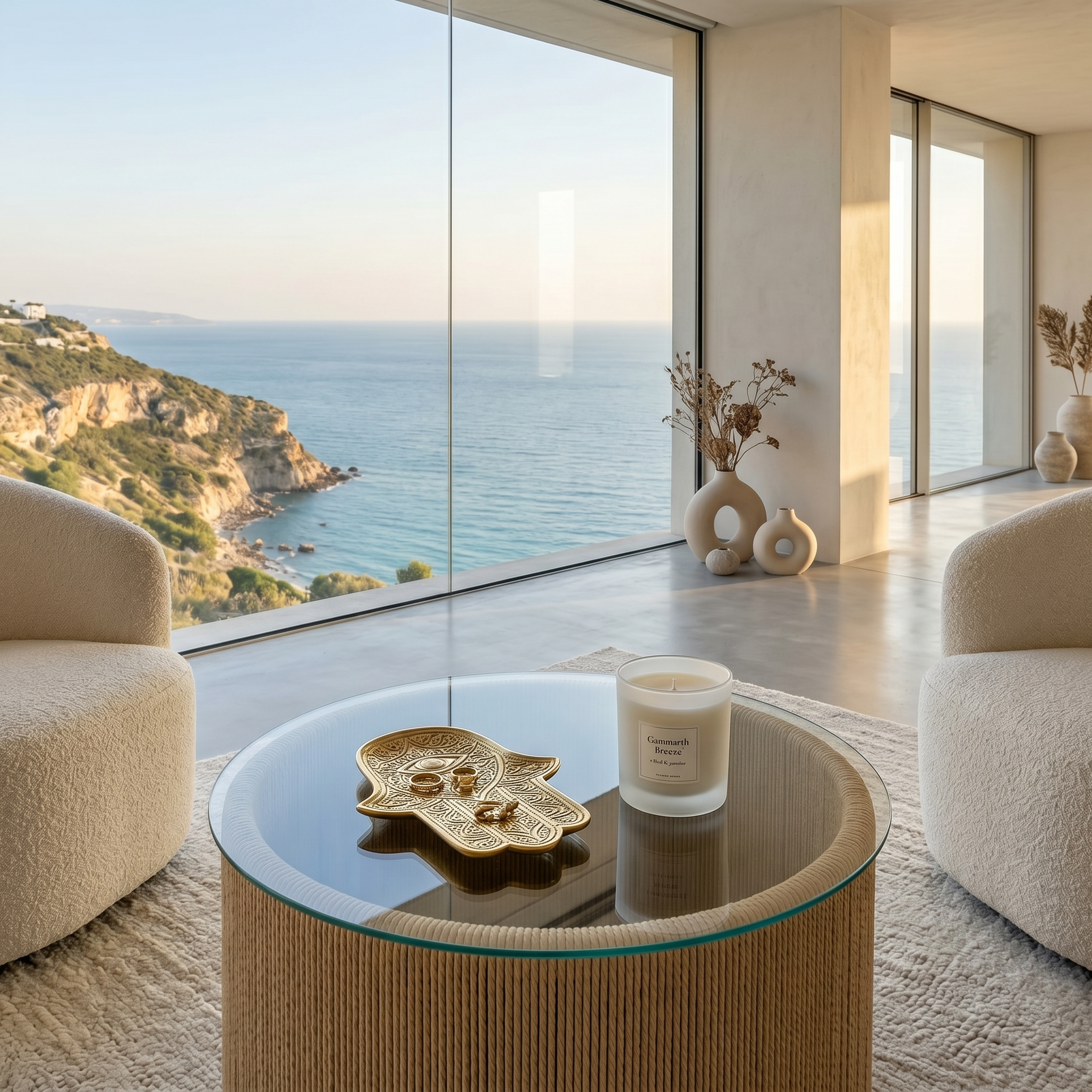 Table Basse Design Tunisie | Verre & Jute Naturel | Fiolla Home