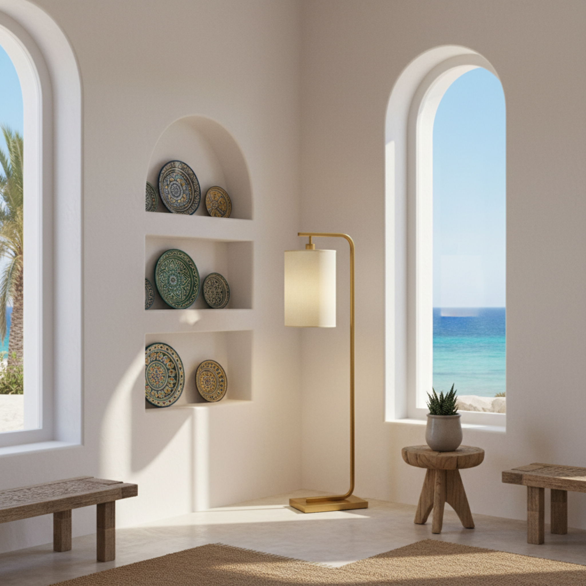 Lampadaire Design Doré Abat-Jour Beige – Élégance Moderne