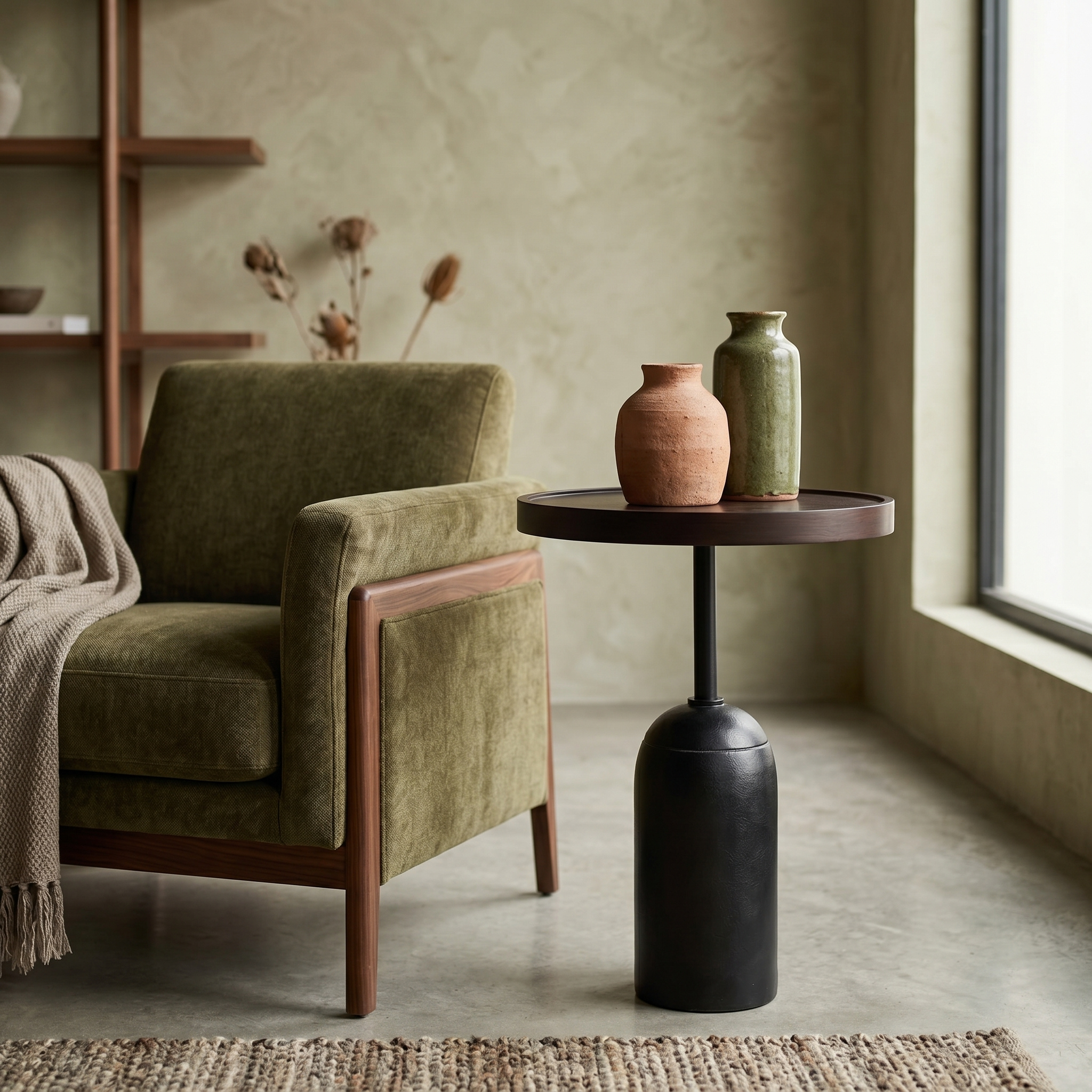 Table d'Appoint Aziza | Bois & Marbre Noir | Fiolla Home