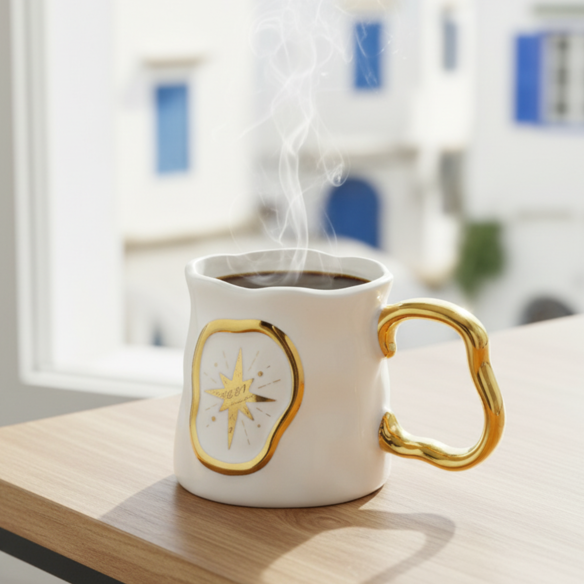 Mug Céramique Blanc Étoile | Anse Dorée | Fiolla Home