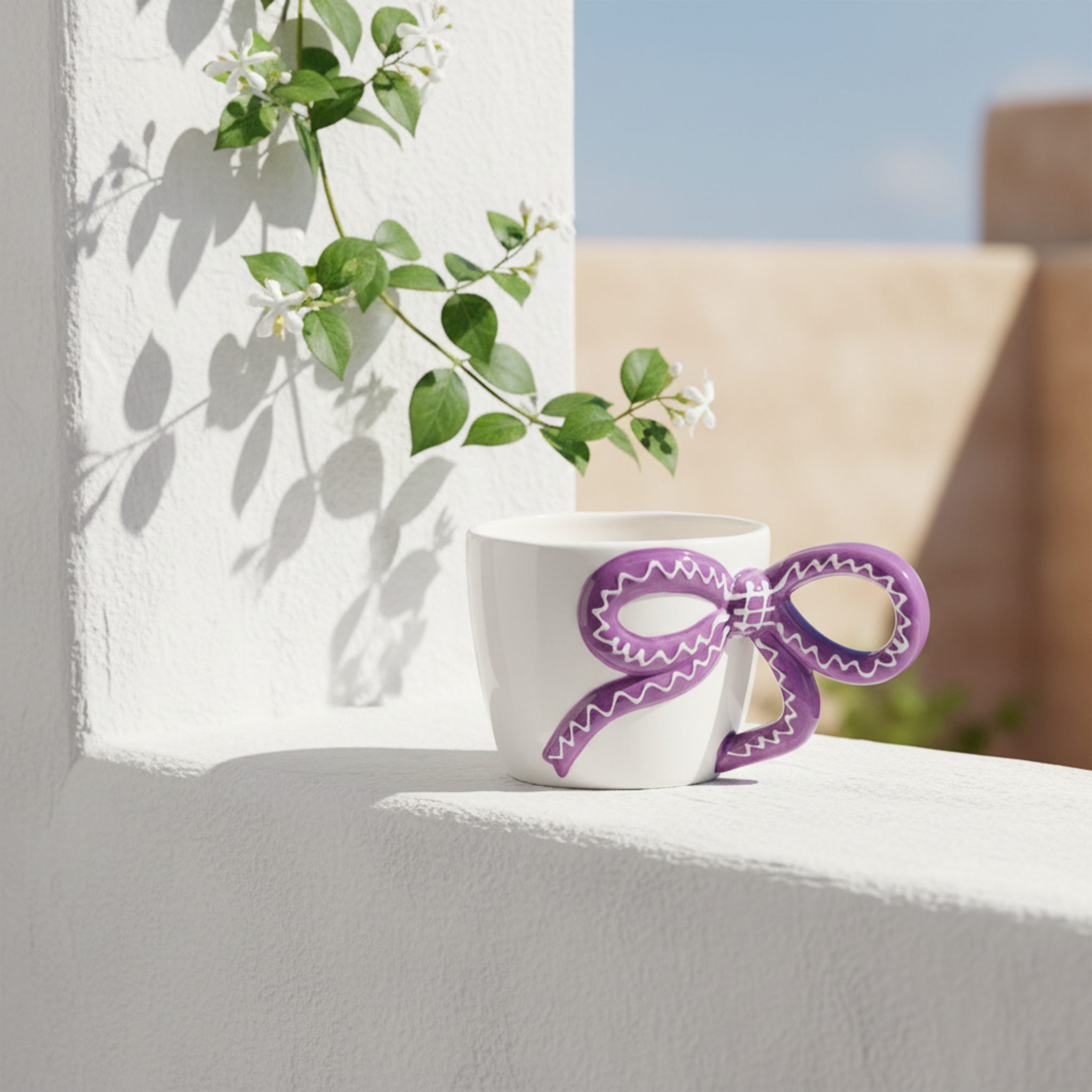 Mug Céramique "Bow" Violet – Tasse Design Nœud Tendance & Chic