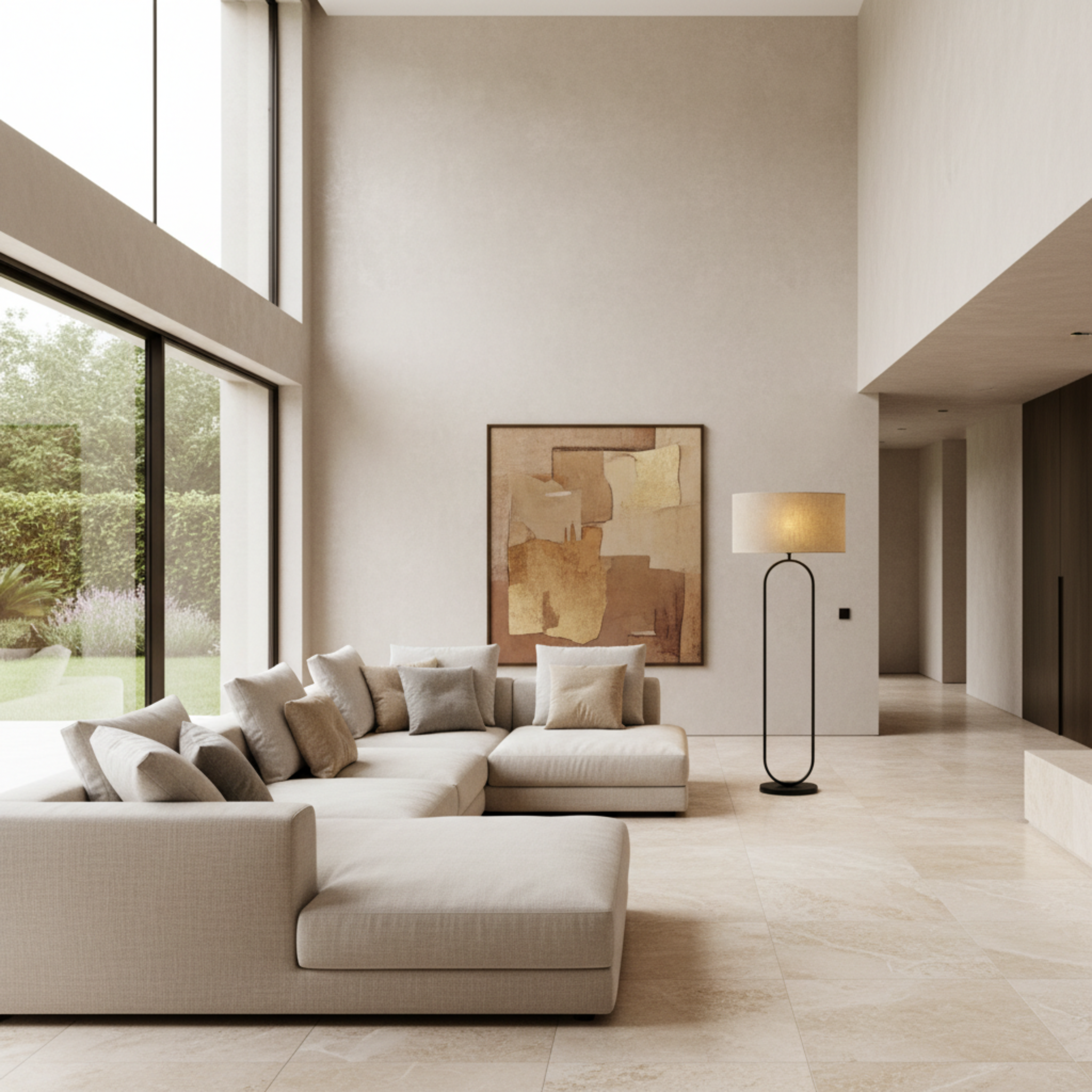 Lampadaire NATURA Métal Noir et Abat-Jour Lin Clair | Fiolla Home