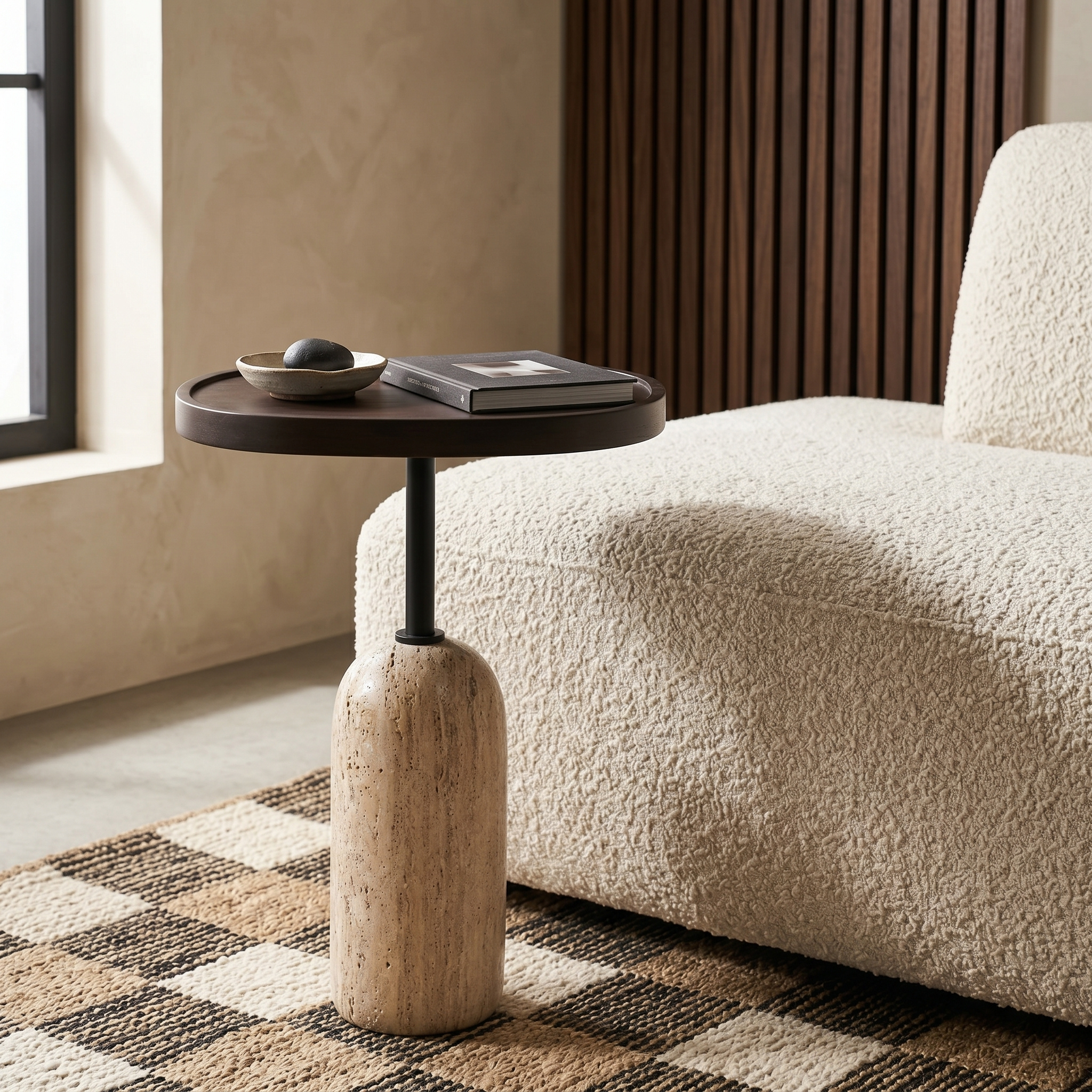 Table d'Appoint Ronde Travertin & Bois | Design | Fiolla Home