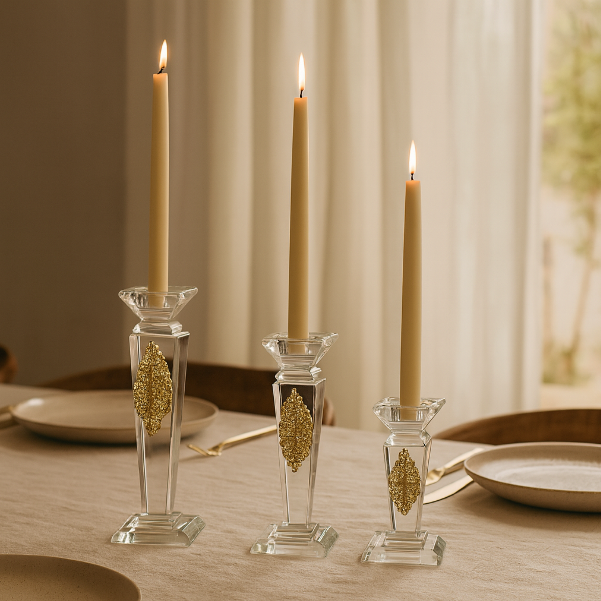 Bougeoirs en Cristal Doré | Lot de 3 | Fiolla Home