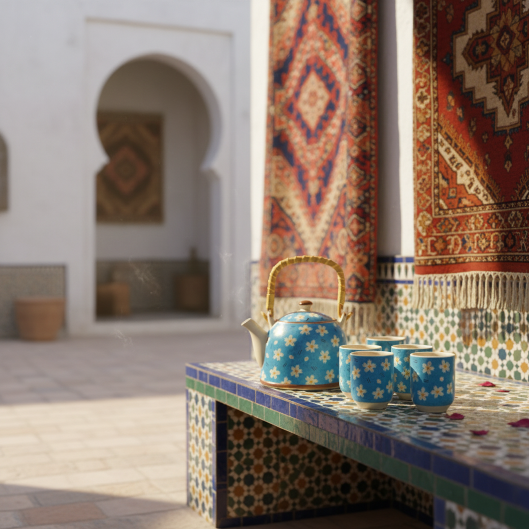 Service à Thé Bleu Azur – Céramique 7 pièces