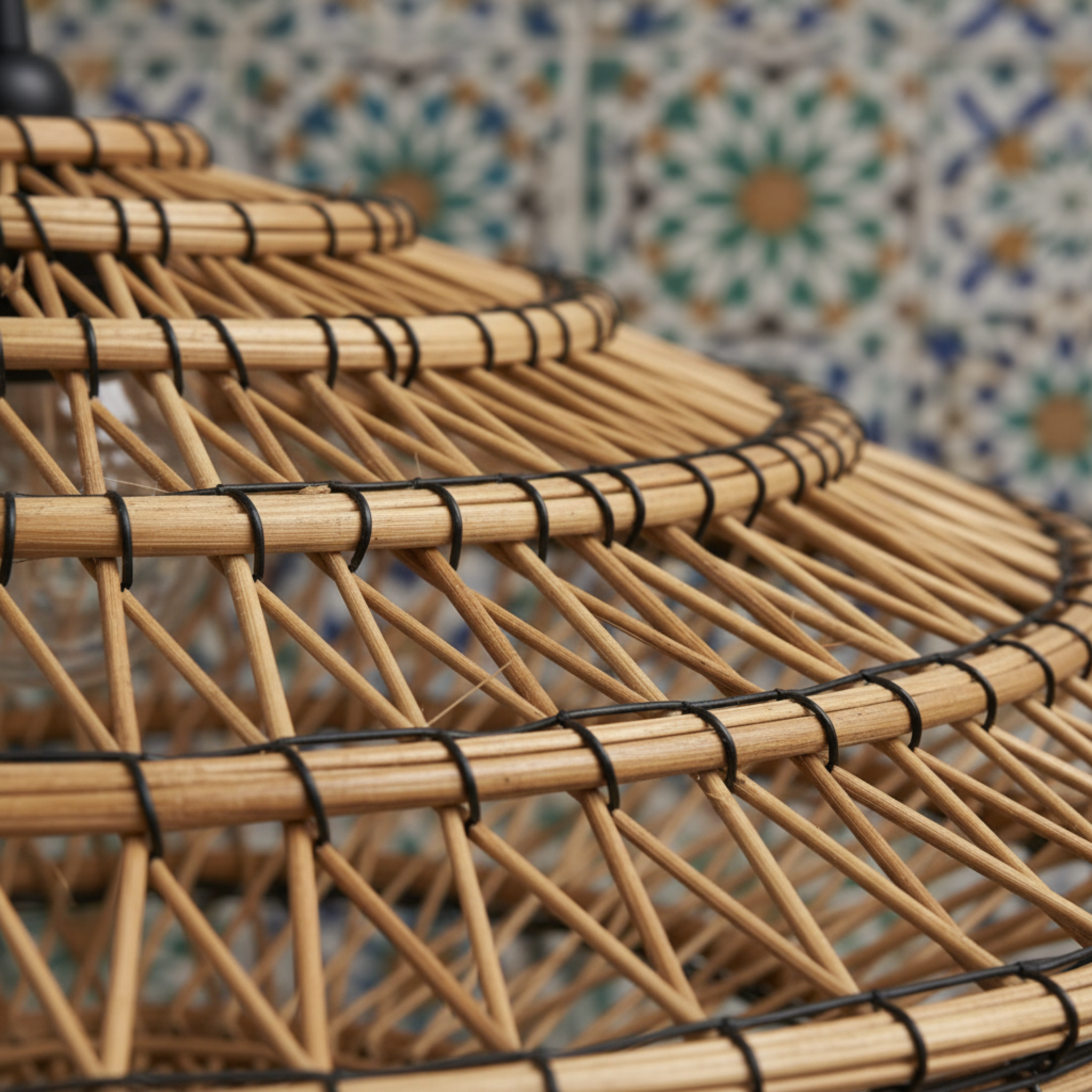 Lustre artisanal en fibres de dattes – Suspension bohème et naturelle