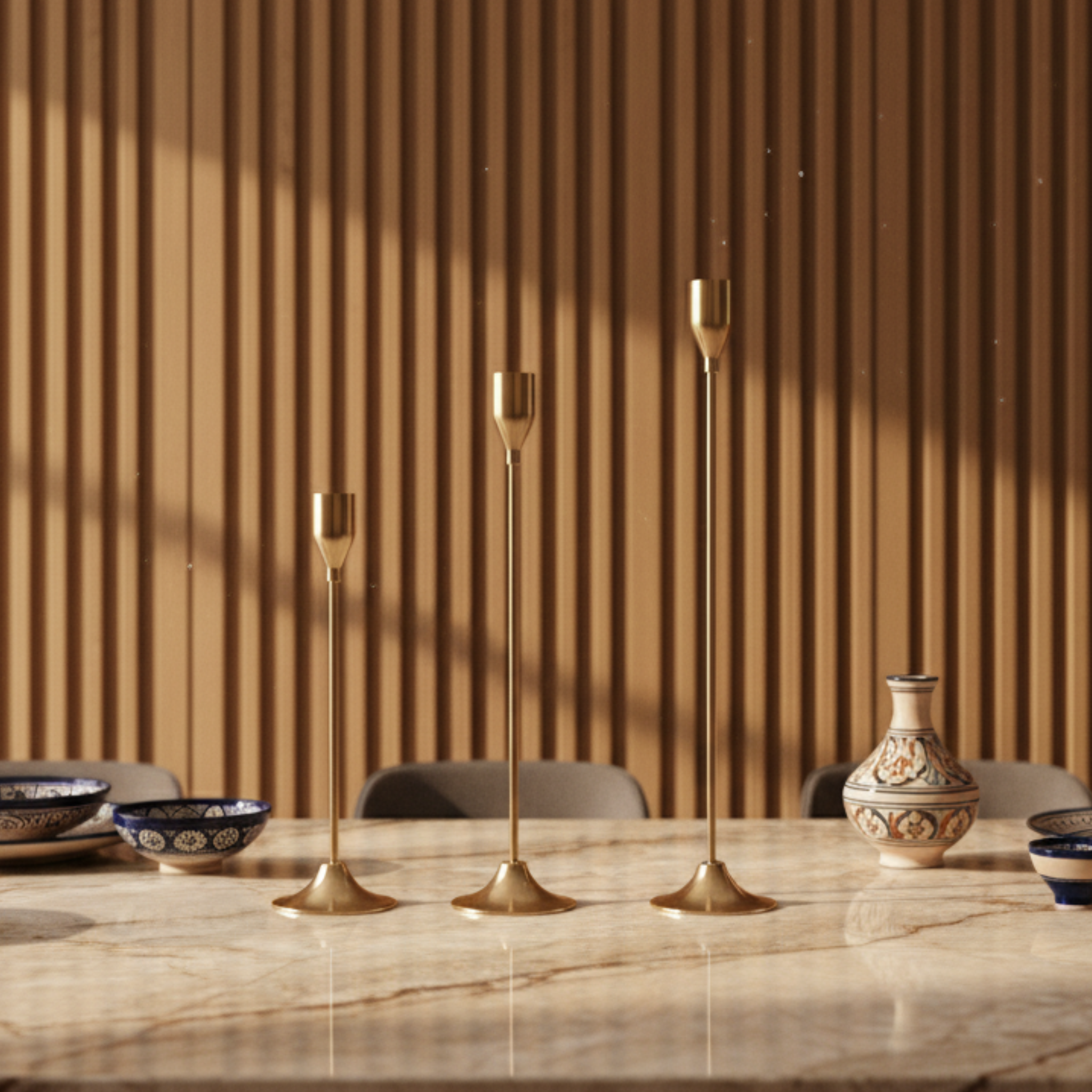 Ensemble de Bougeoirs Modernes Or pour Chandelles (Lot de 3)