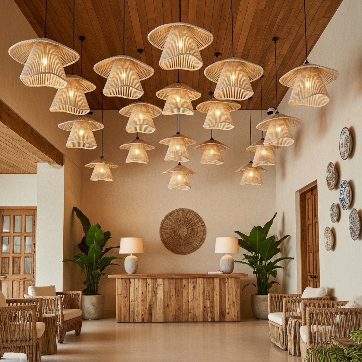 Suspension Corde Tunisie | Lustre Bohème Bord Festonné | Fiolla Home