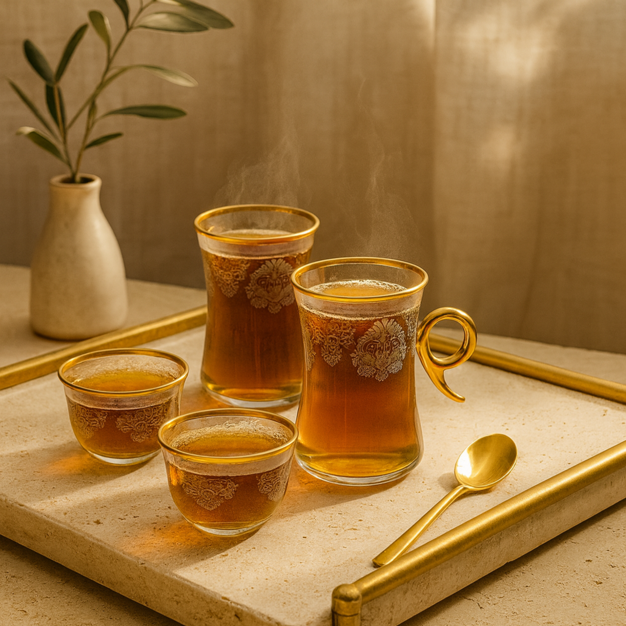 Service à Thé et Café Turc | En Cristal Doré | Fiolla Home