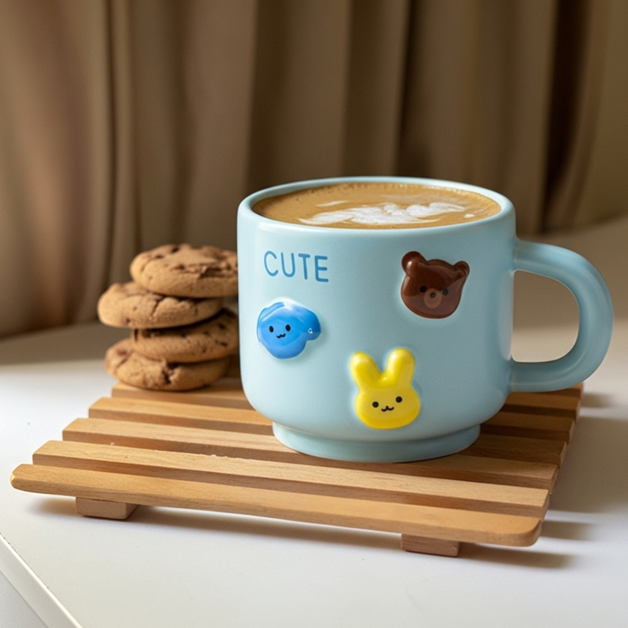 Mug kawaii bleu en céramique 3D – Animaux mignons | Fiolla Home