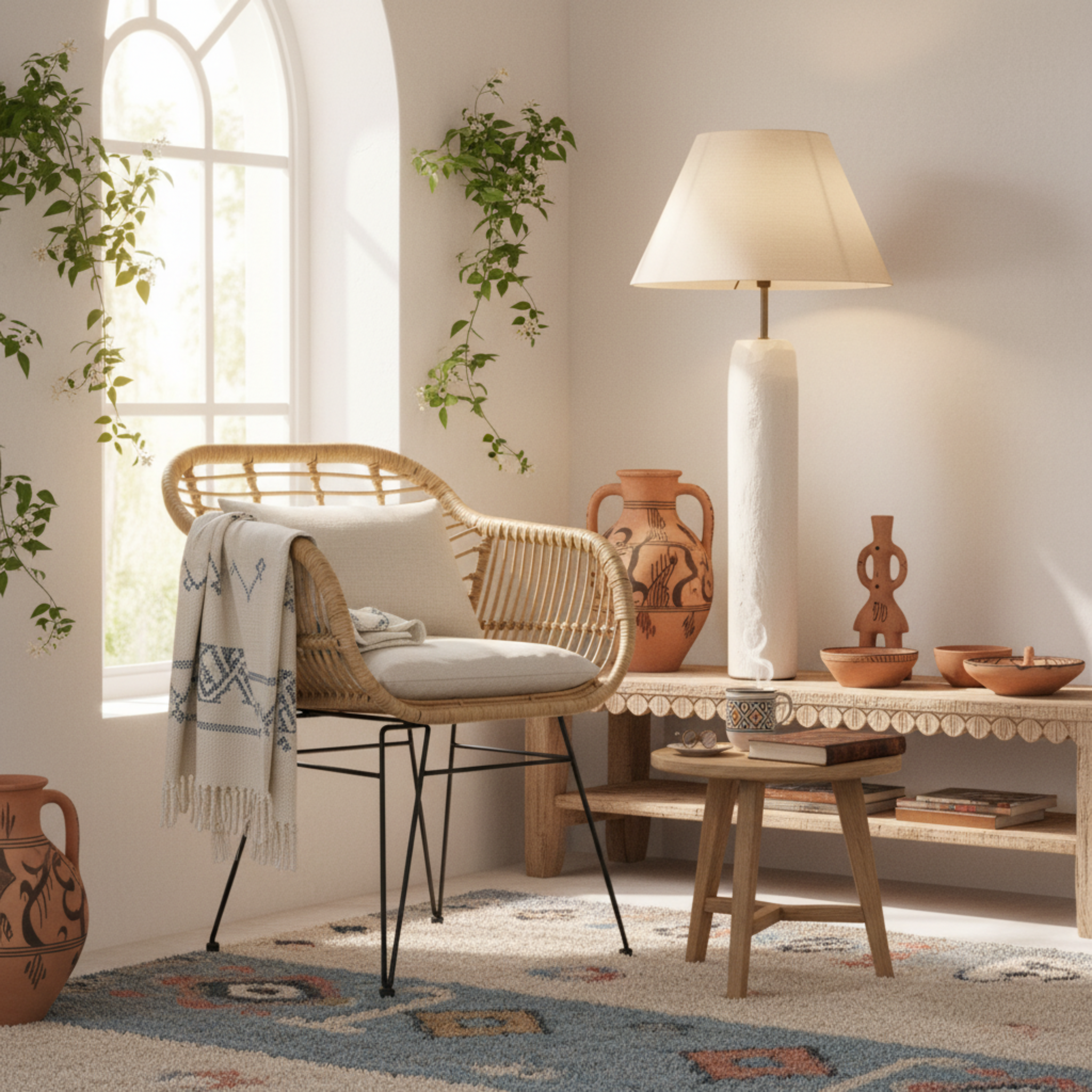 Chaise en Rotin Naturel sur Pieds Métalliques – Élégance Méditerranéenne Tunisie