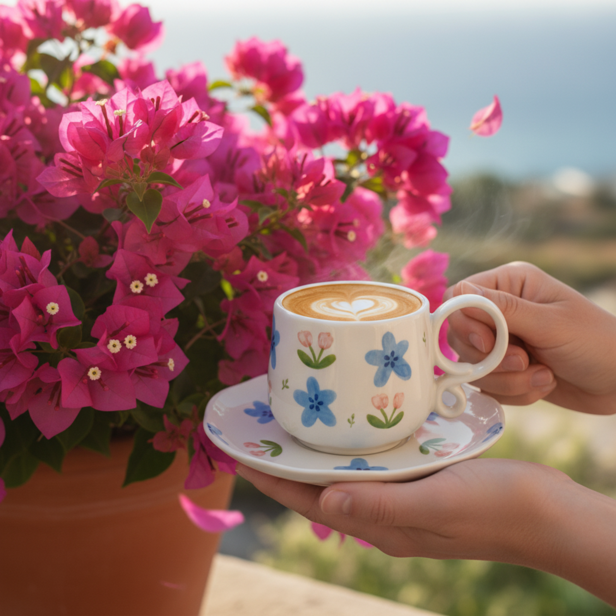 Tasse en Céramique Florale avec Soucoupe – Élégance Printanière