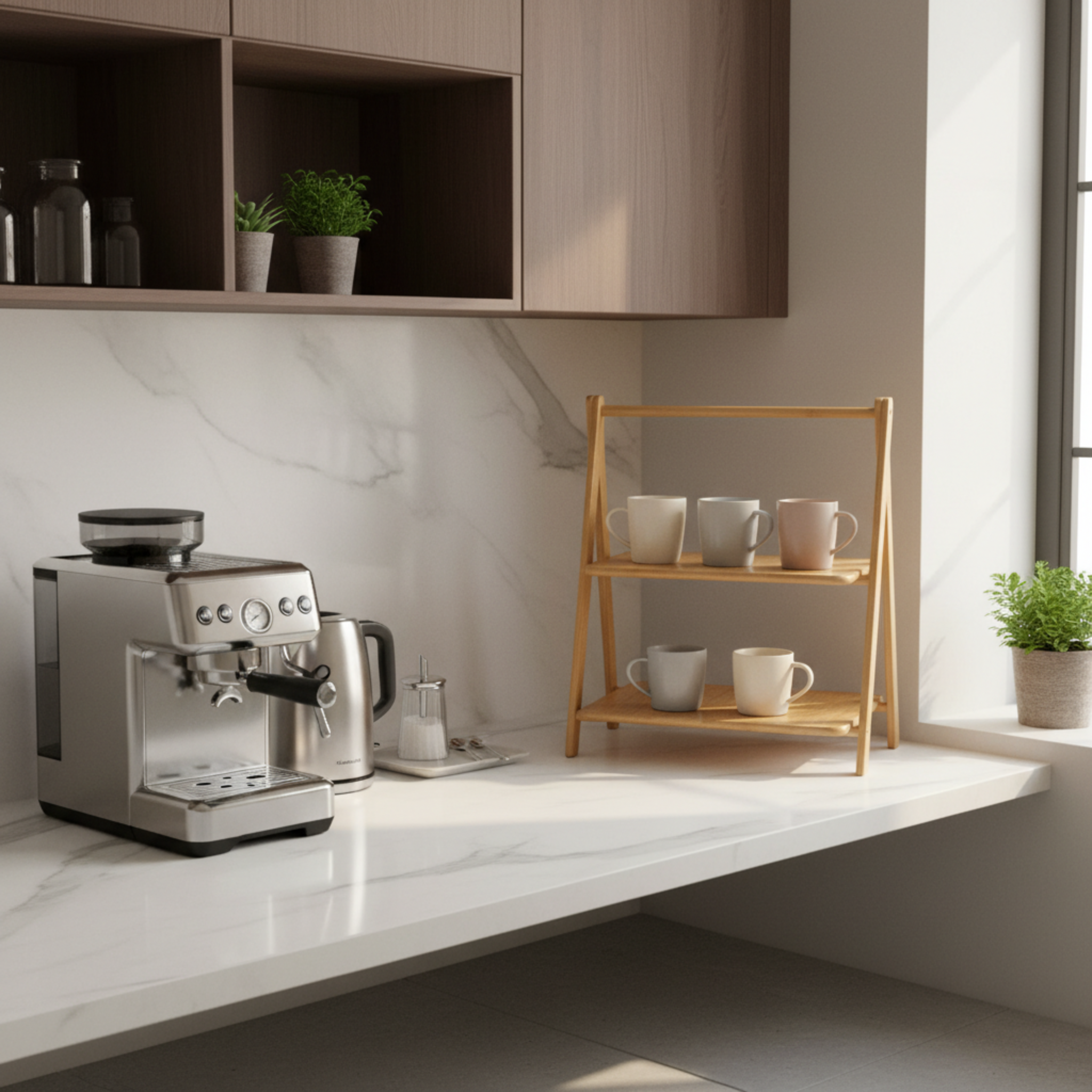 Étagère de Table en Bambou 2 Niveaux - Rangement Cuisine & Coin Café